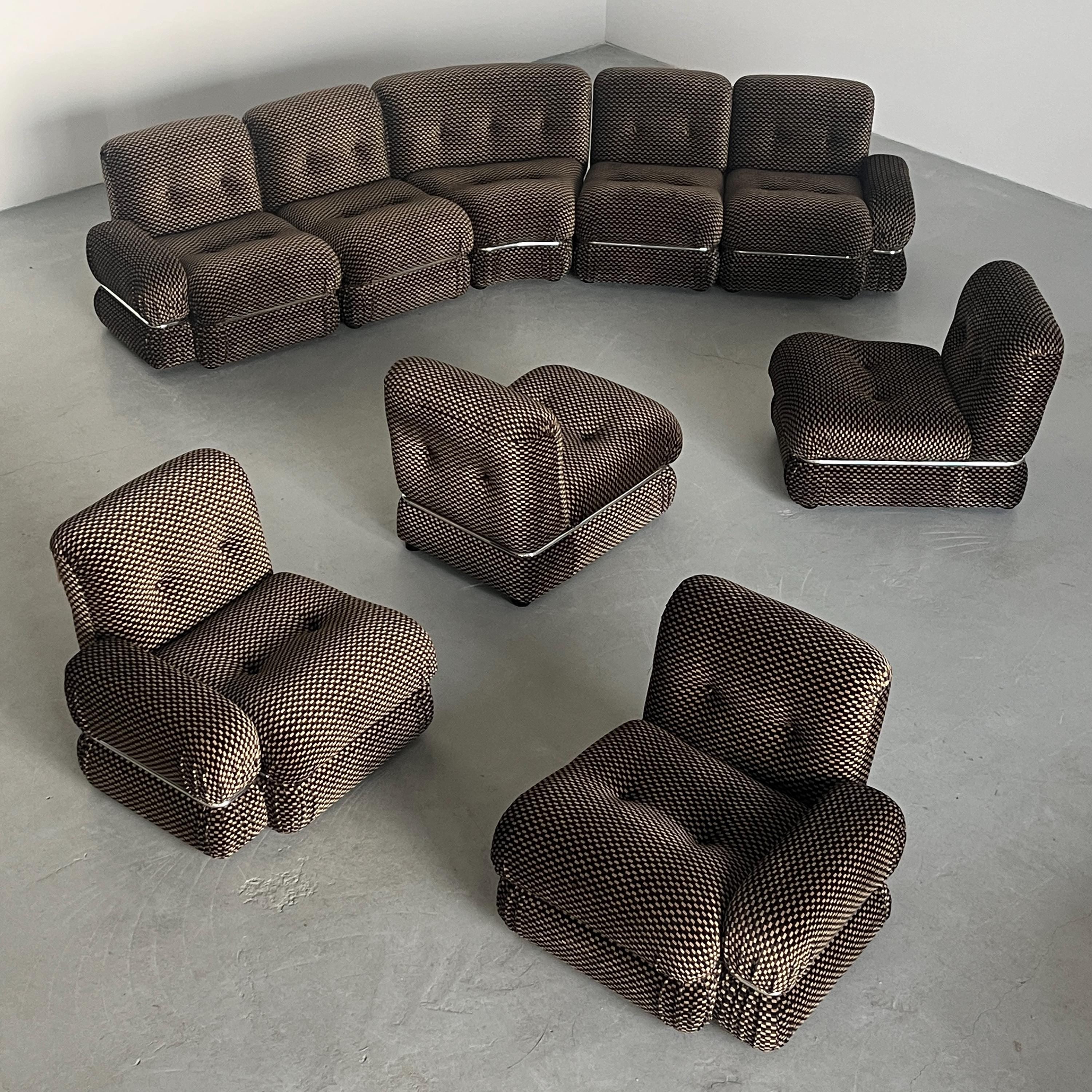 Italian Modular Seating Set in Checkered Upholstery