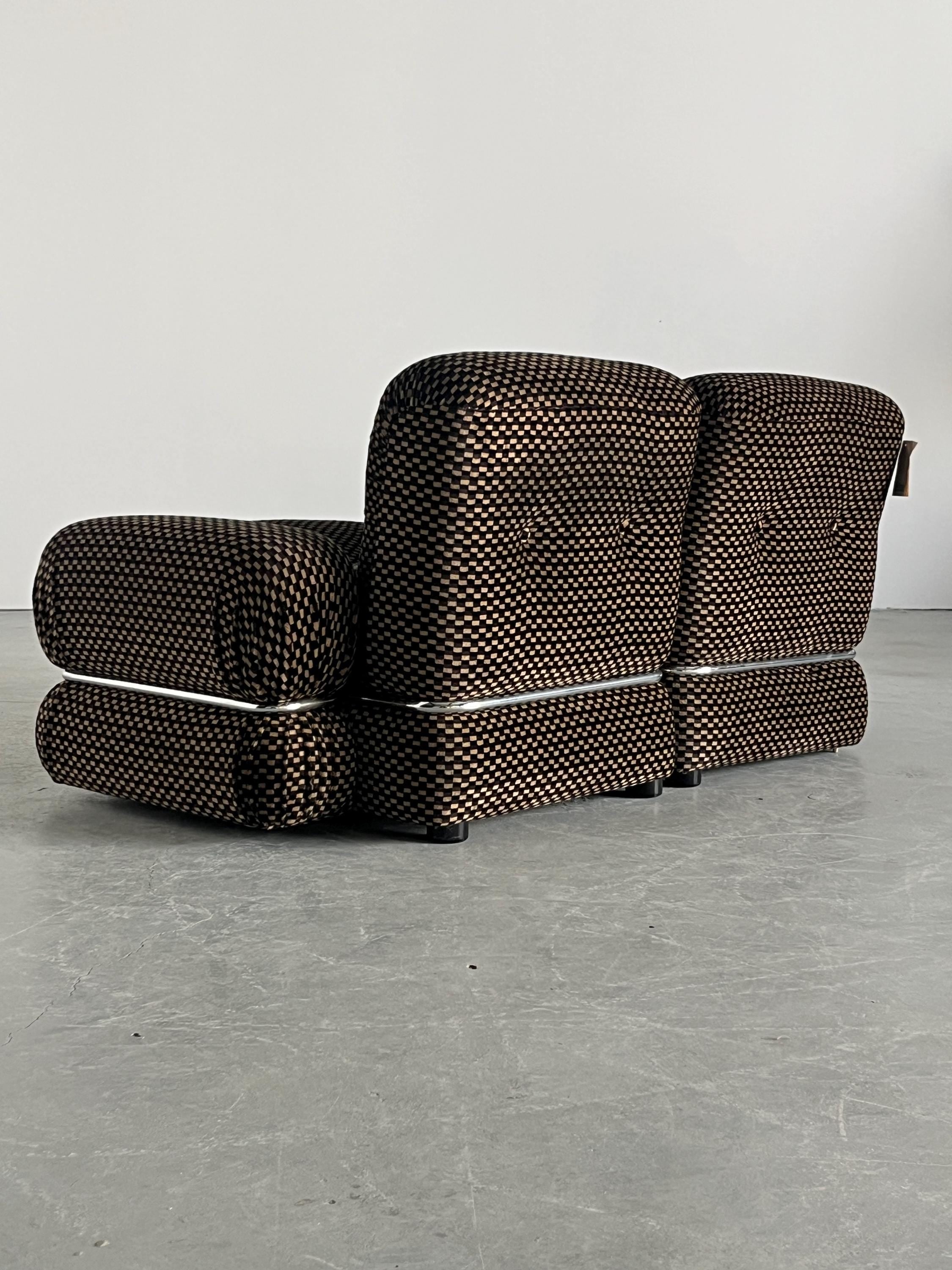 Mid-Century Loveseat in Checkered Upholstery and Chromed Steel