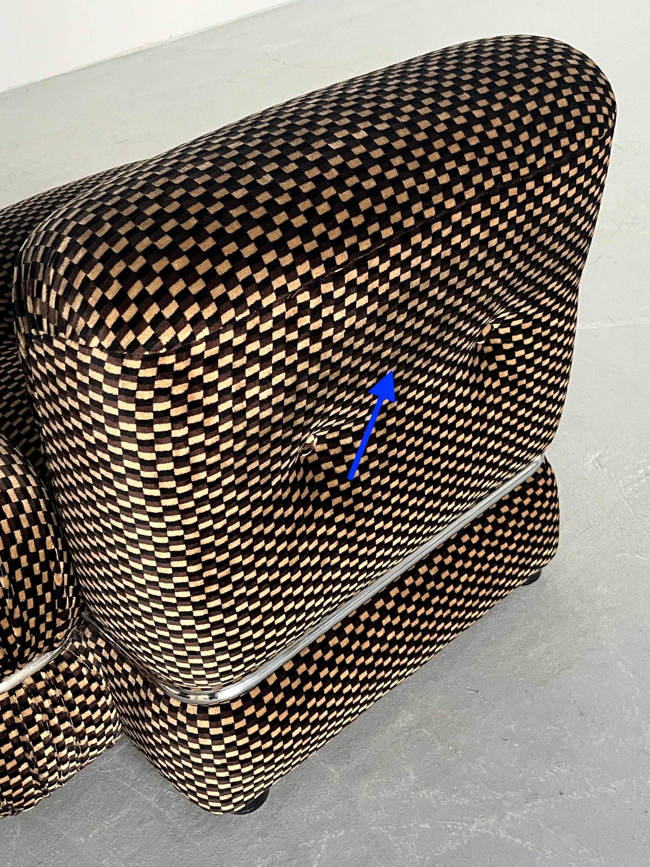 Mid-Century Loveseat in Checkered Upholstery and Chromed Steel