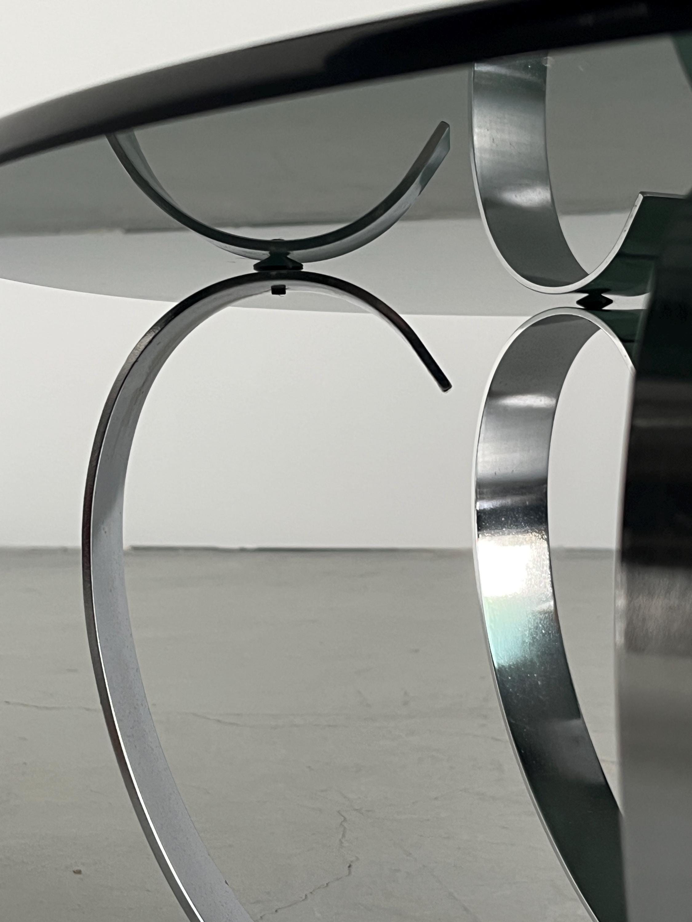 Coffee Table in Smoked Glass, Brushed Steel and Wood