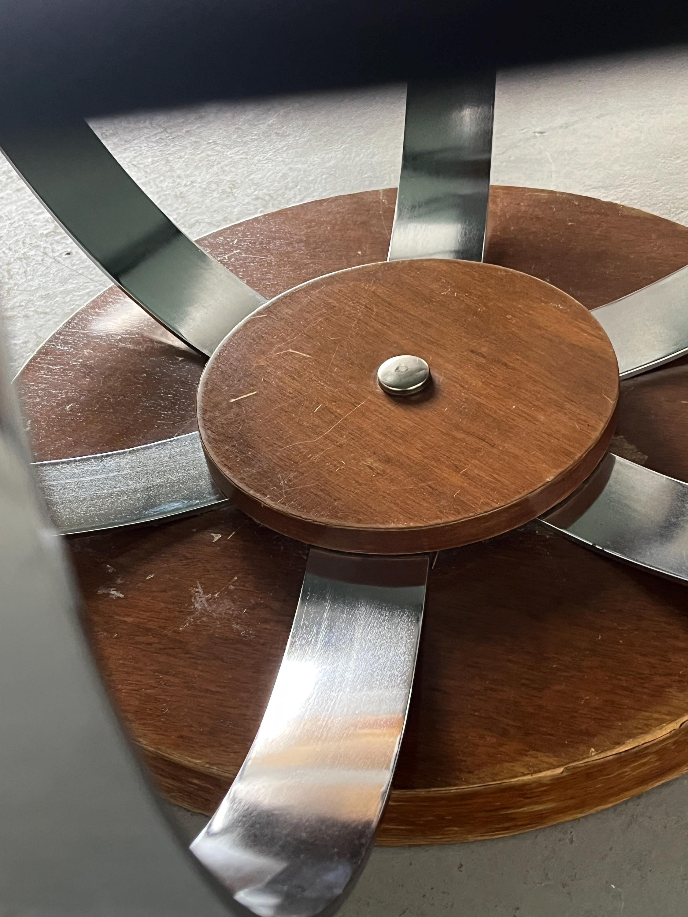 Coffee Table in Smoked Glass, Brushed Steel and Wood