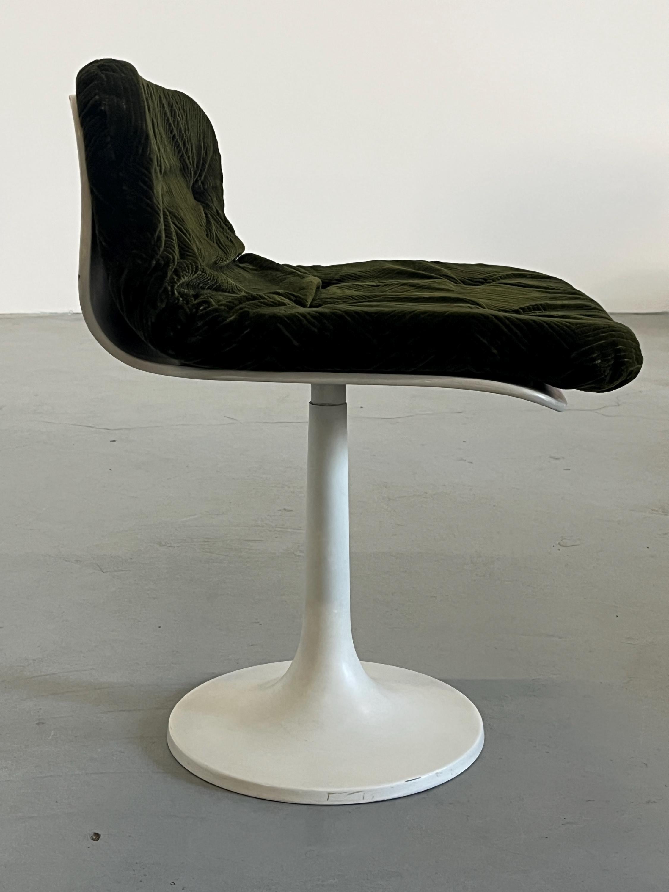 Small Space Age Tulip Chair in Dark Green Corduroy