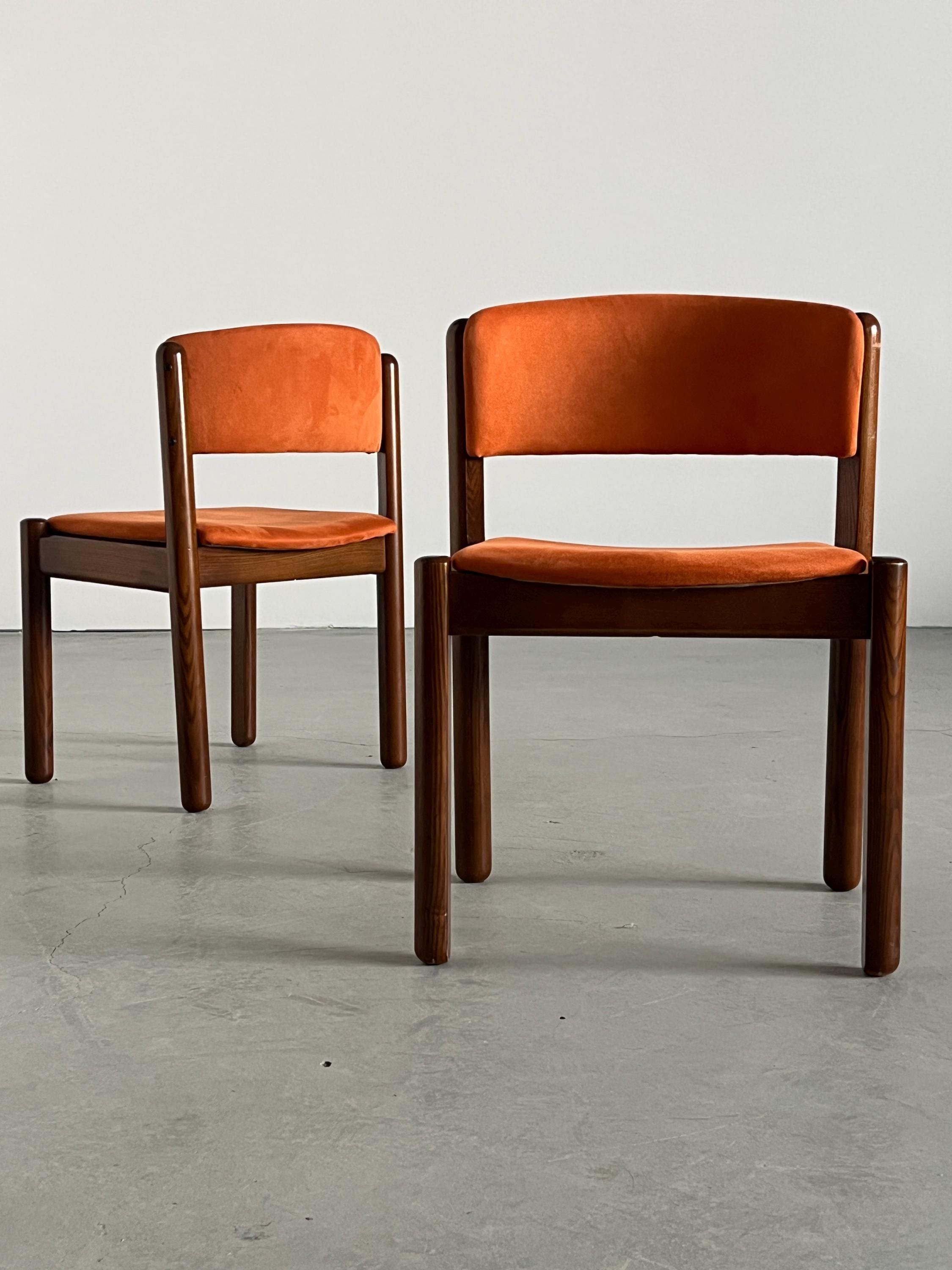 Mid-Century Chairs in Orange Velvet Upholstery