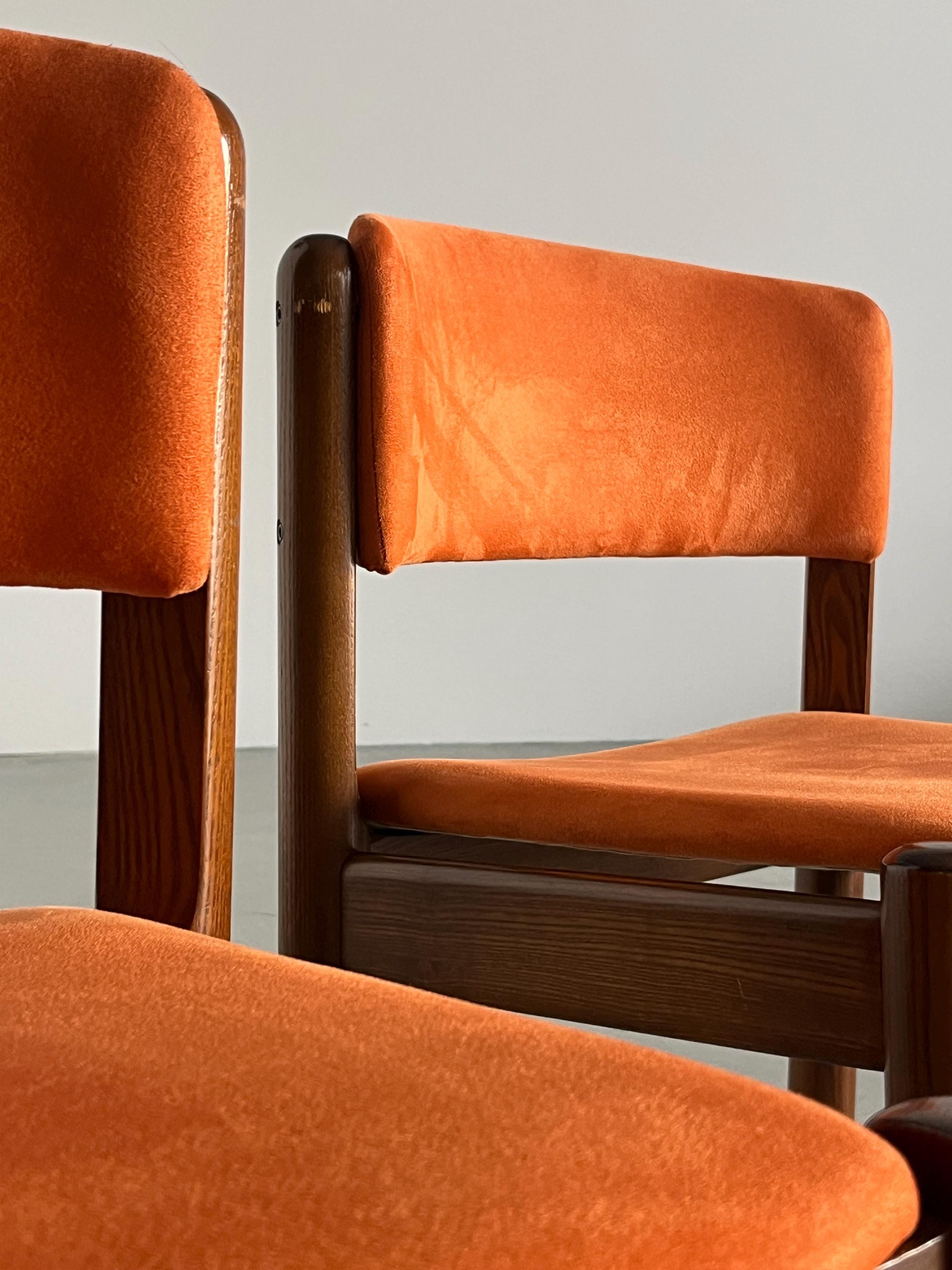 Mid-Century Chairs in Orange Velvet Upholstery