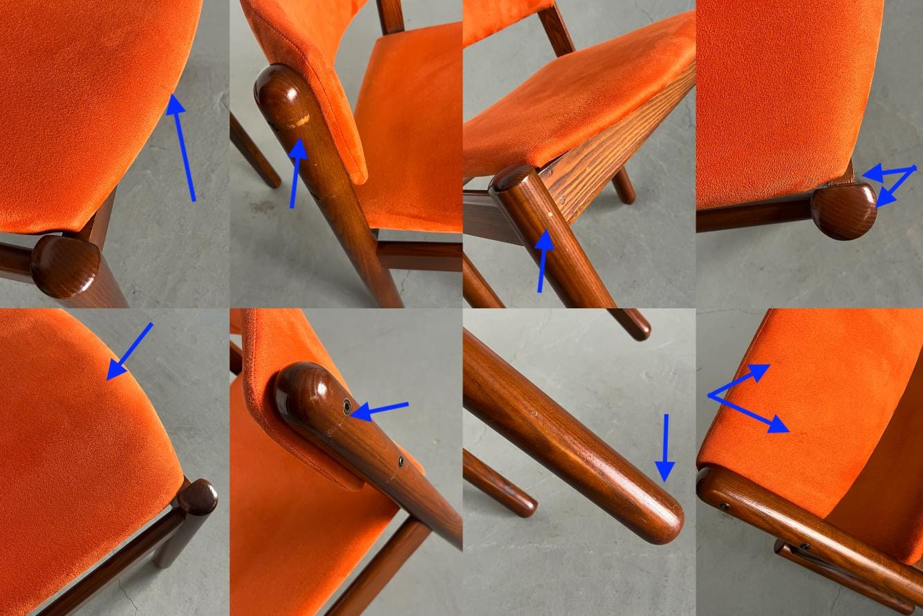 Mid-Century Chairs in Orange Velvet Upholstery