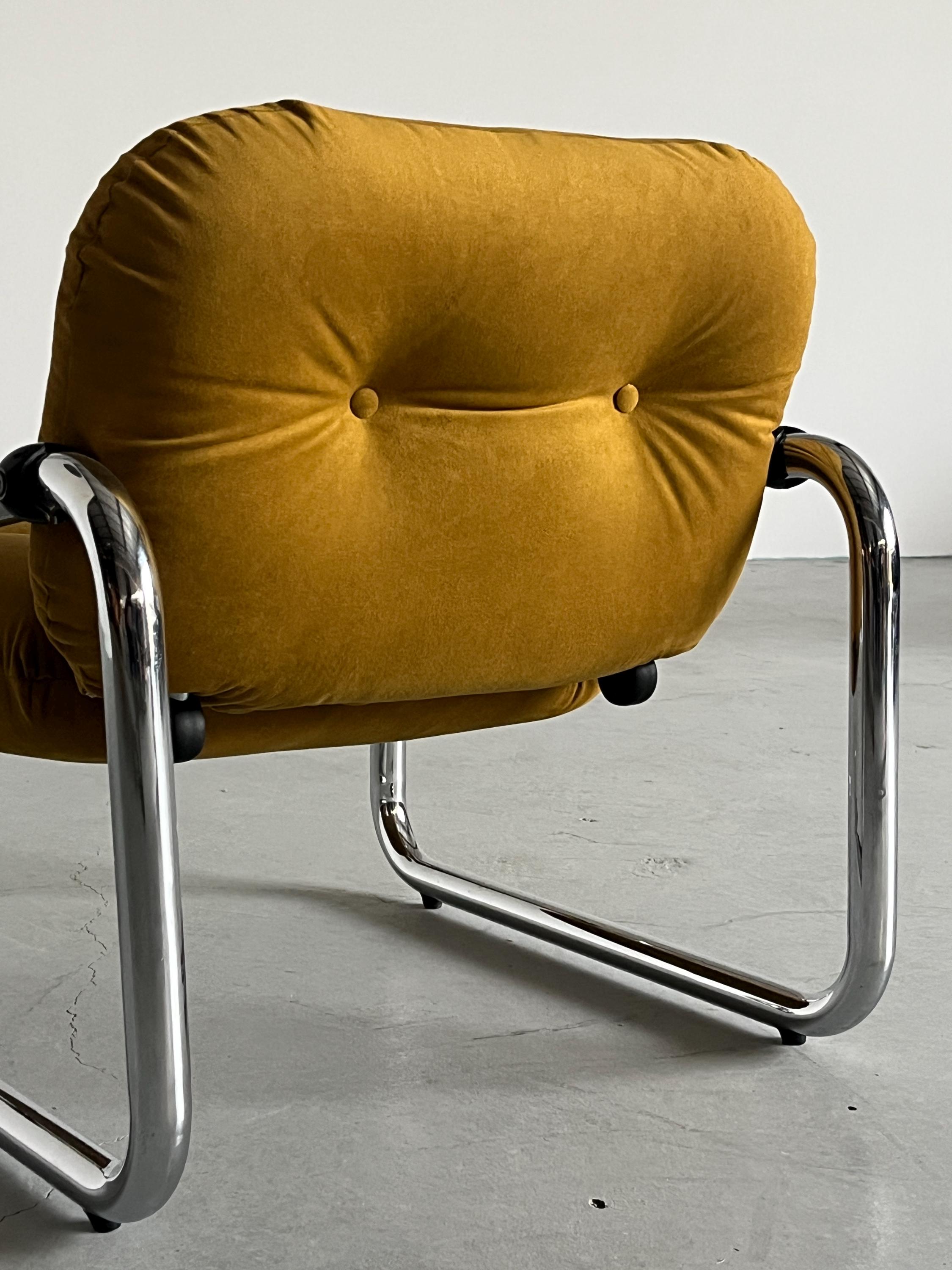 Mid-Century Armchair in Tufted Mustard Yellow Fabric