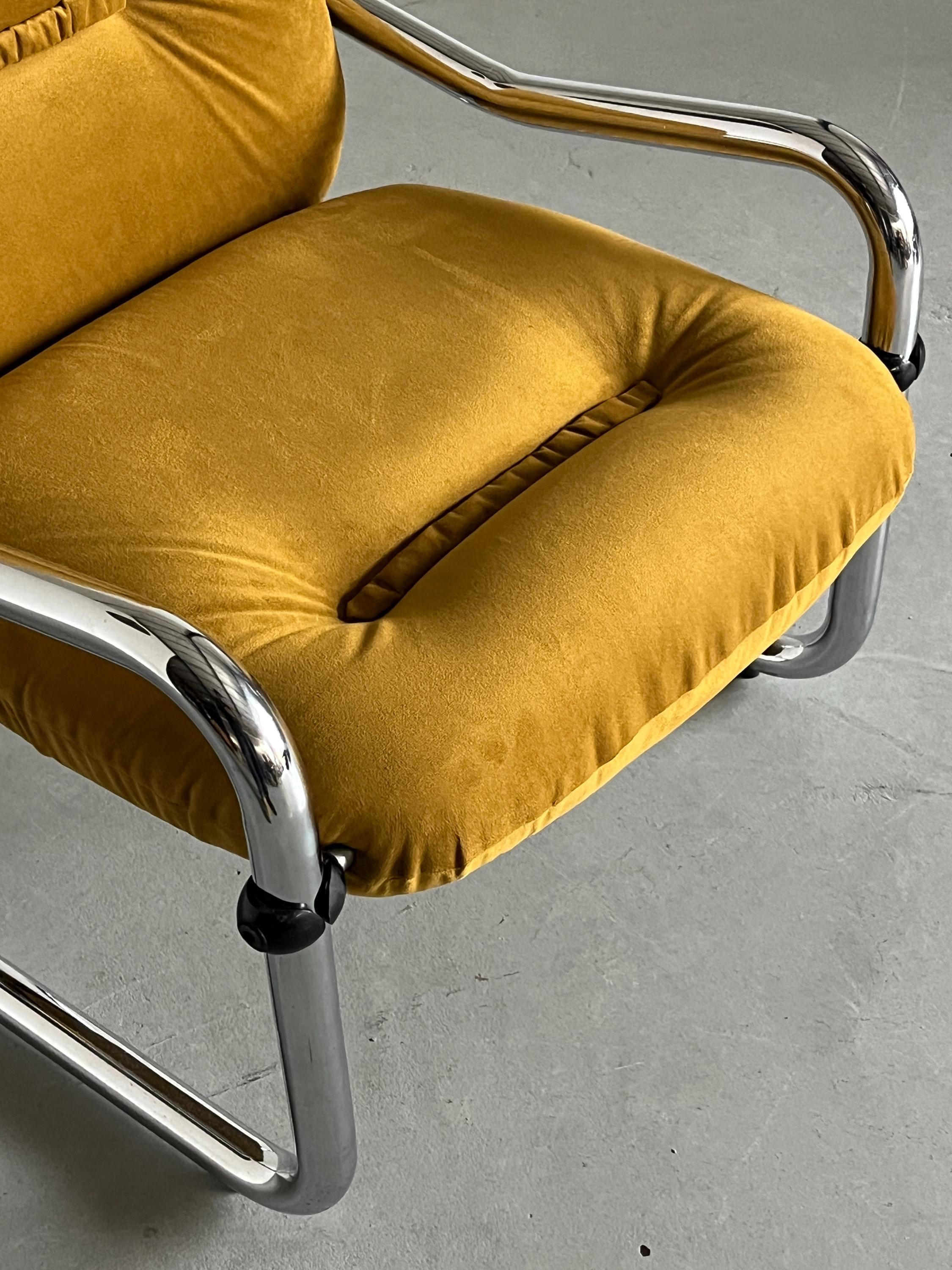 Mid-Century Armchair in Tufted Mustard Yellow Fabric