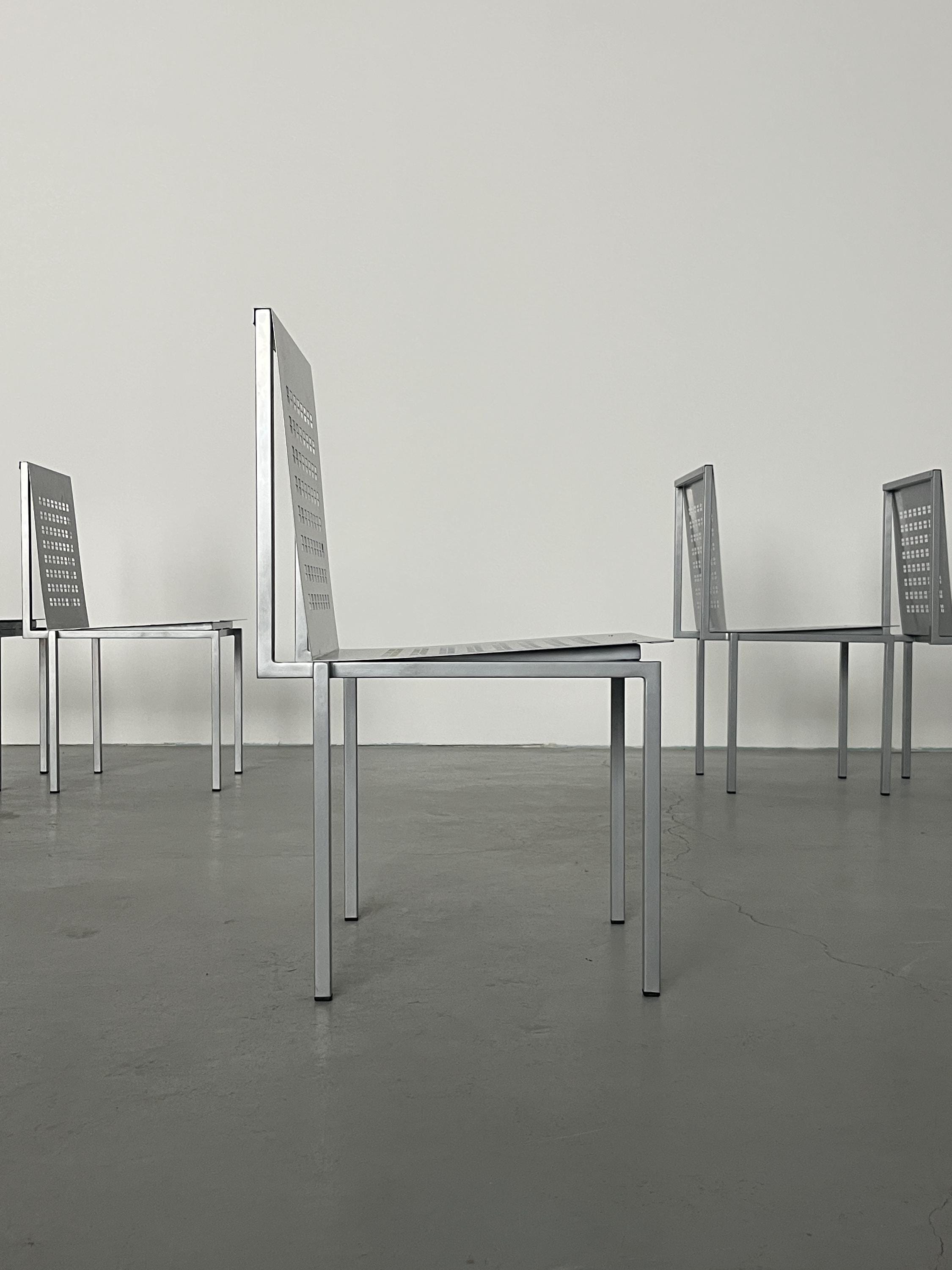 Architectural Geometrical Metal Plate Chairs in the Style of Pietro Arosio