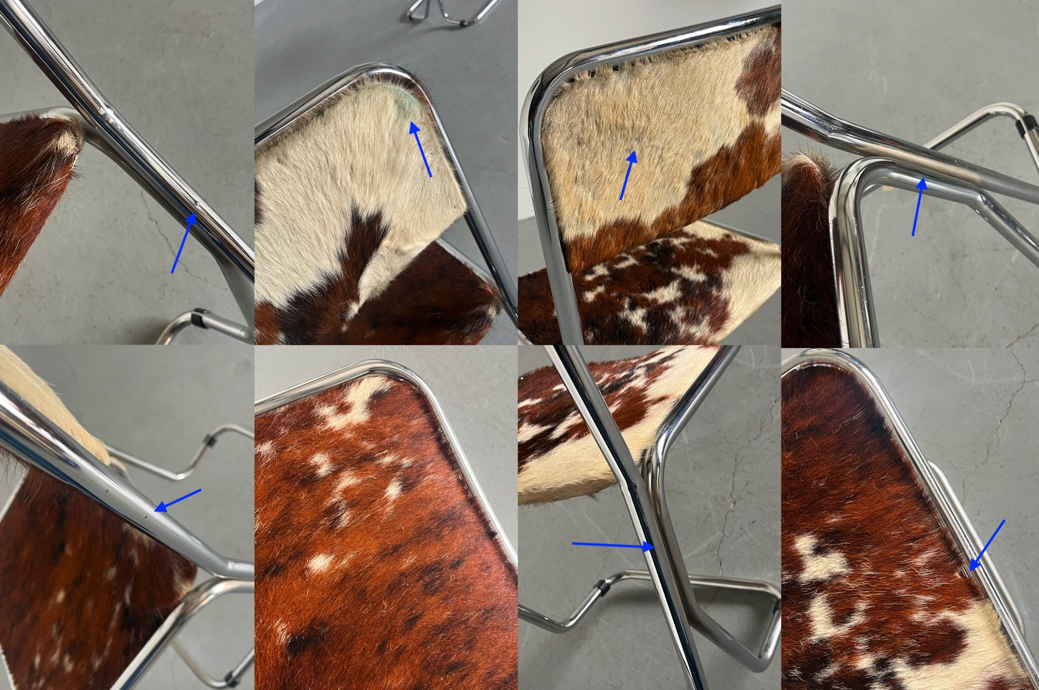 Cantilever Dining Chairs Attributed to Arflex in Cowhide and Chromed Steel