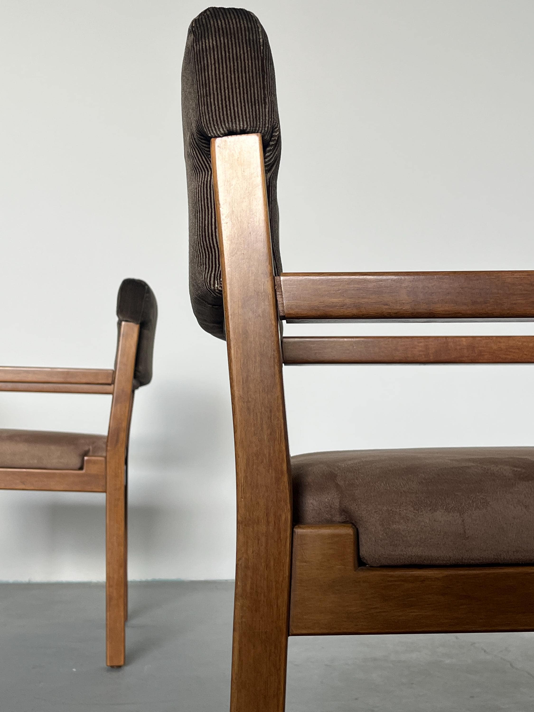 Mid-Century Armchairs in Beechwood, Velvet and Striped Upholstery