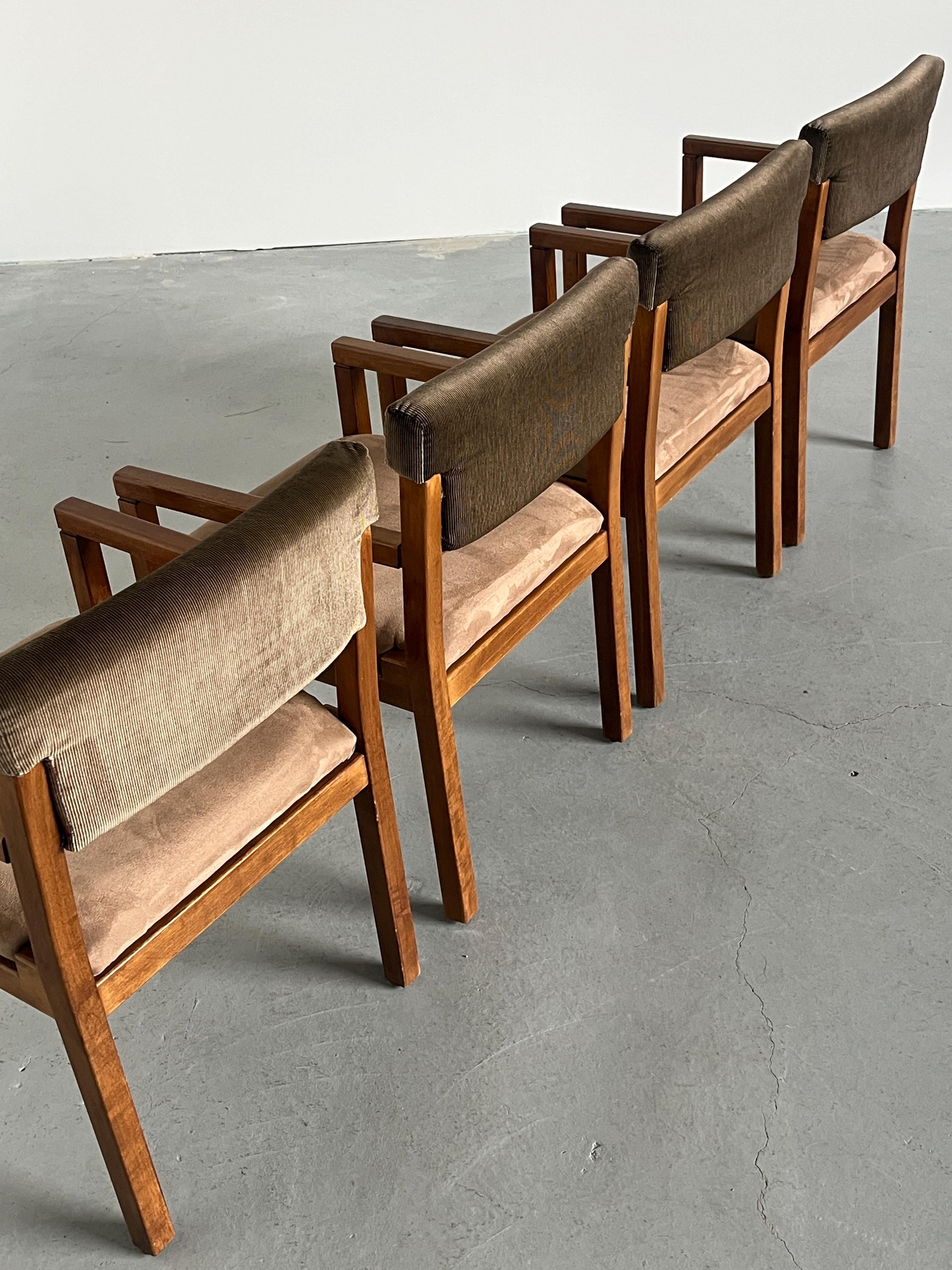 Mid-Century Armchairs in Beechwood, Velvet and Striped Upholstery