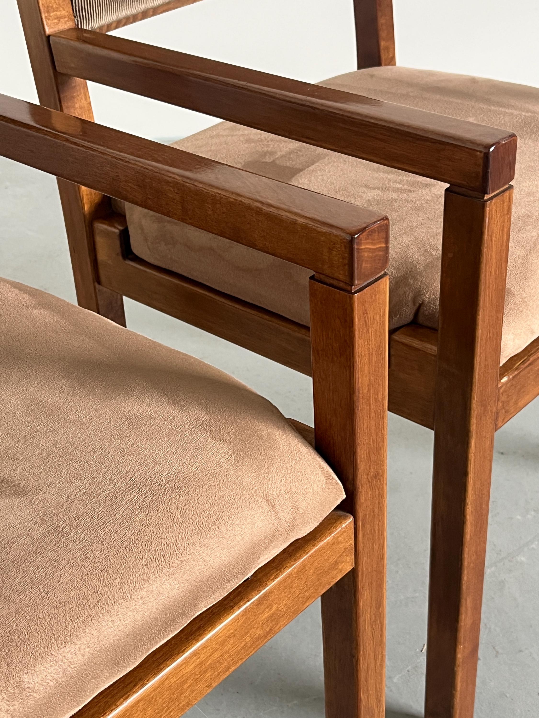 Mid-Century Armchairs in Beechwood, Velvet and Striped Upholstery