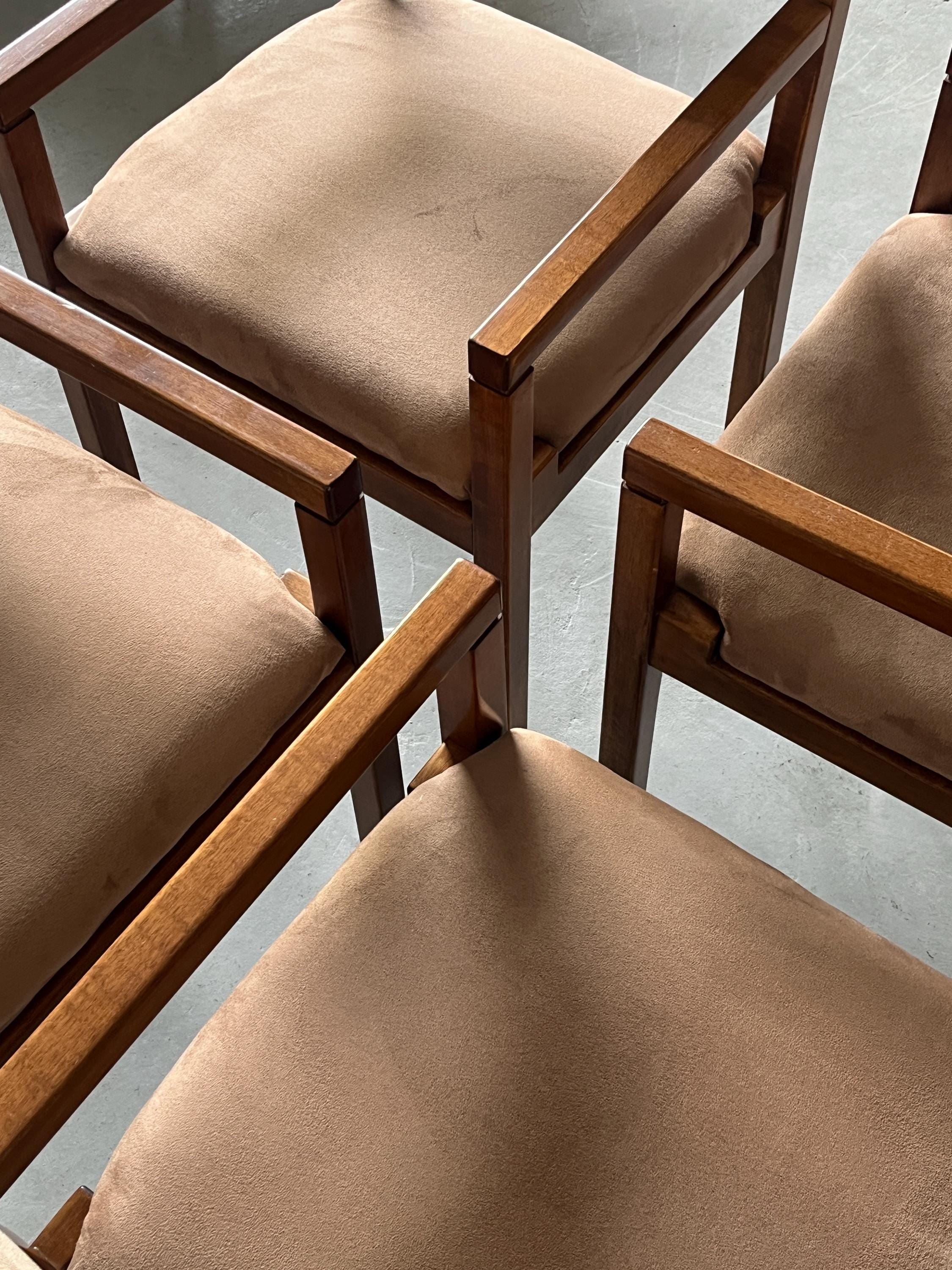 Mid-Century Armchairs in Beechwood, Velvet and Striped Upholstery
