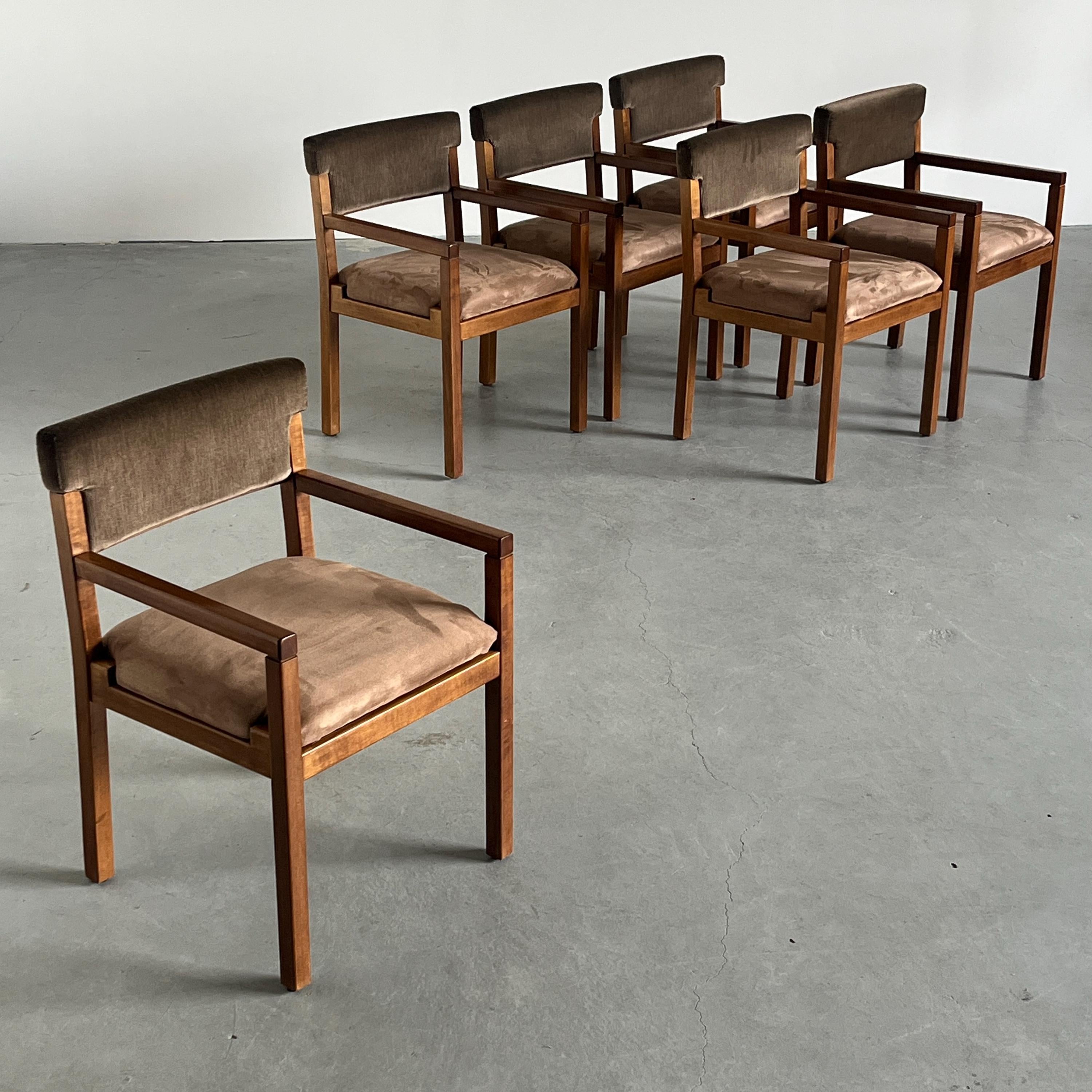 Mid-Century Armchairs in Beechwood, Velvet and Striped Upholstery