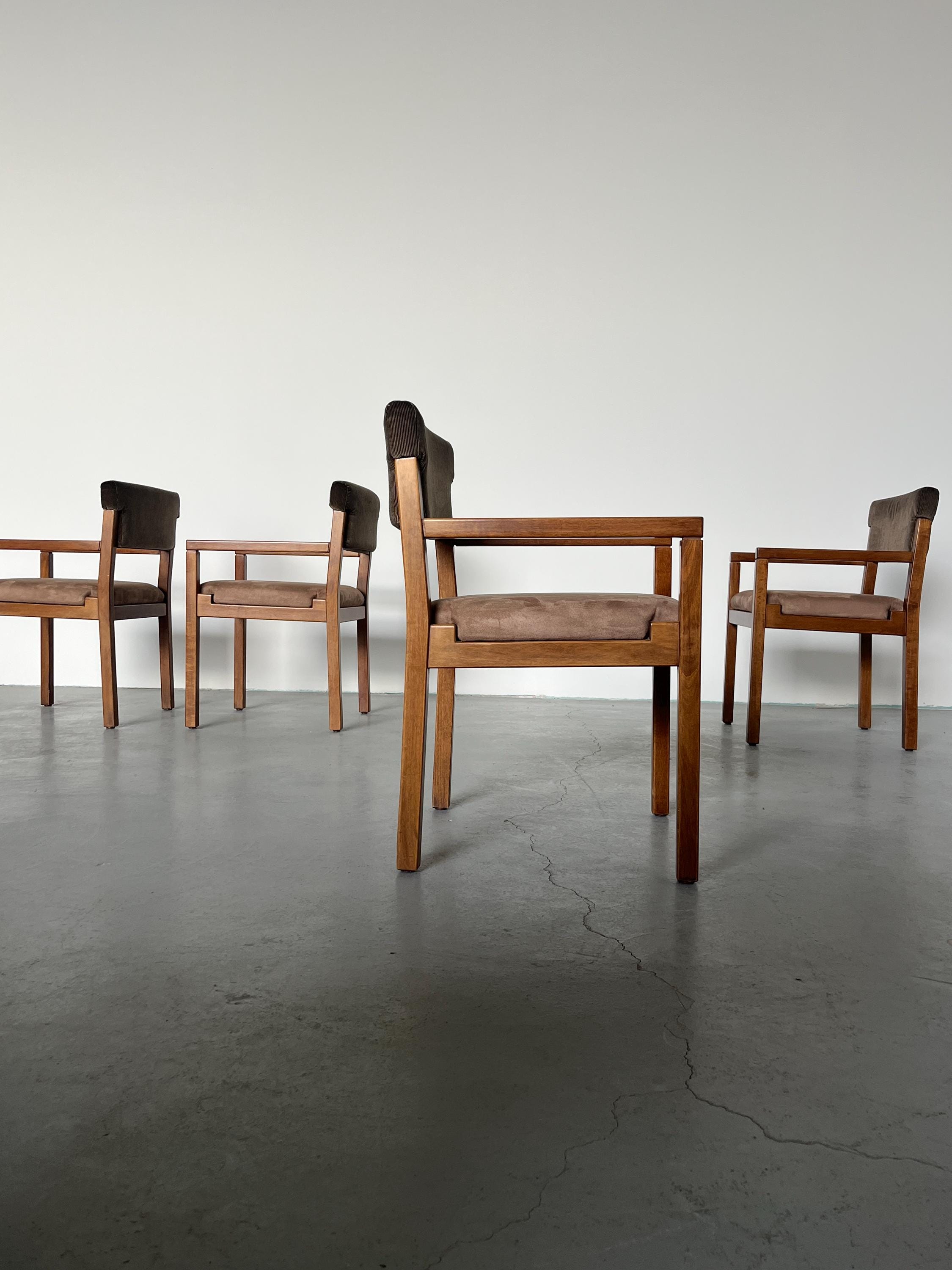 Mid-Century Armchairs in Beechwood, Velvet and Striped Upholstery