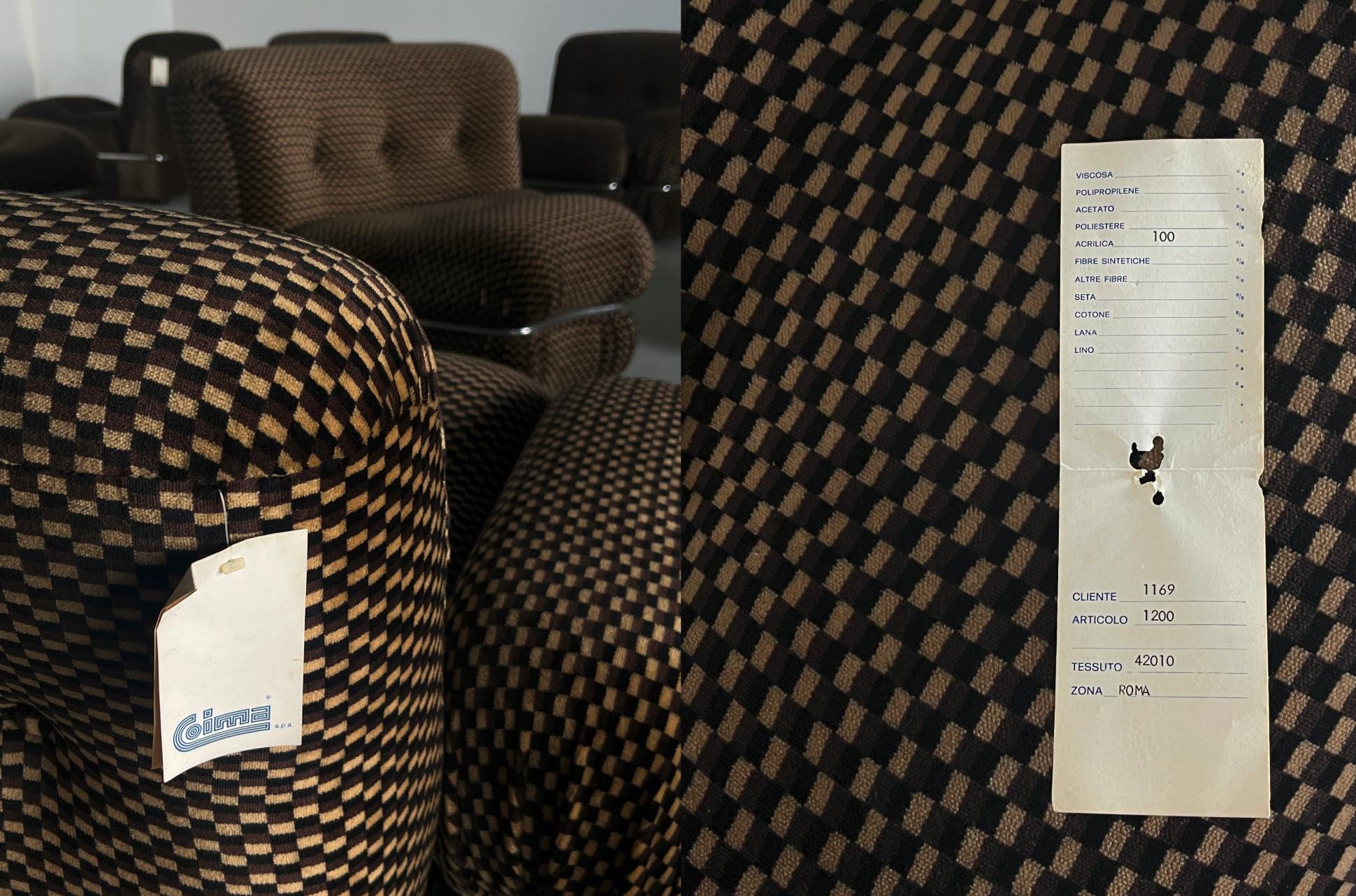 Italian Modular Seating Set in Checkered Upholstery