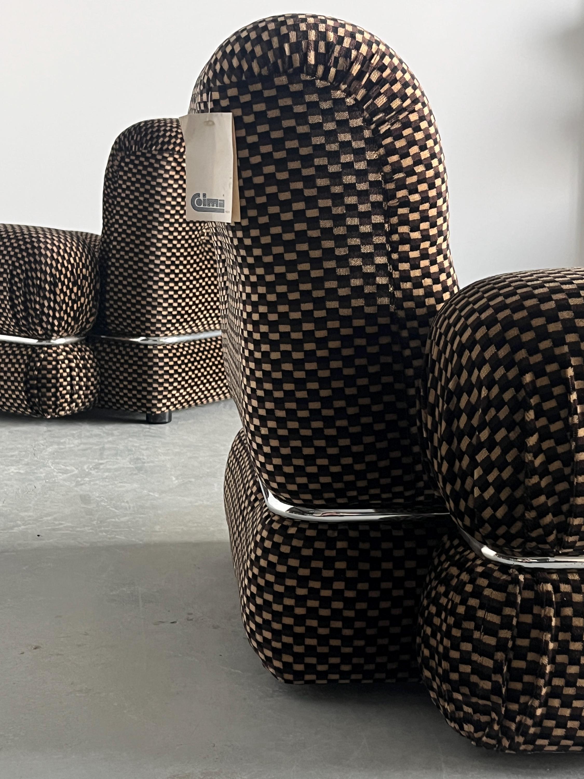 Mid-Century Loveseat in Checkered Upholstery and Chromed Steel