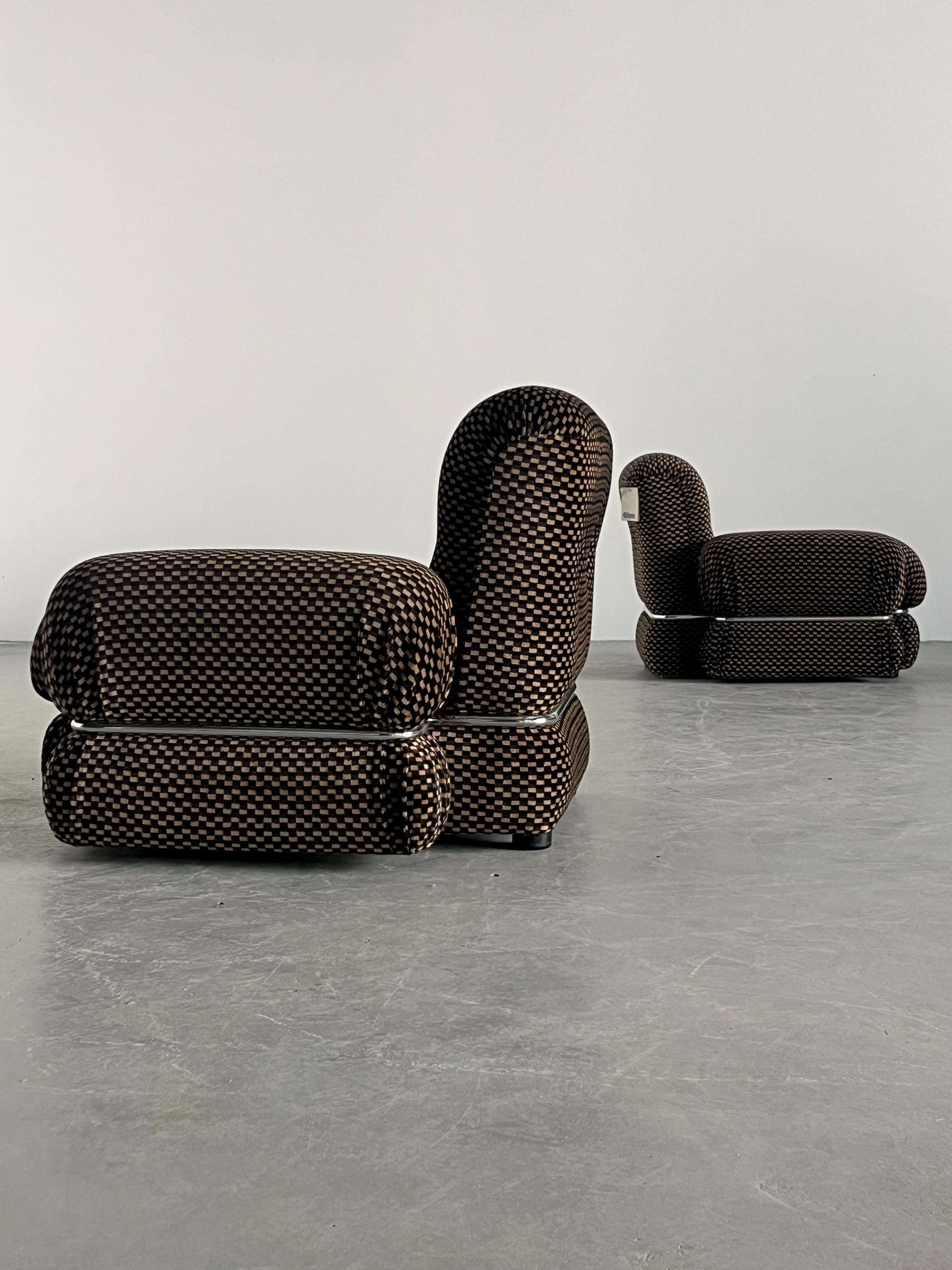 Mid-Century Loveseat in Checkered Upholstery and Chromed Steel