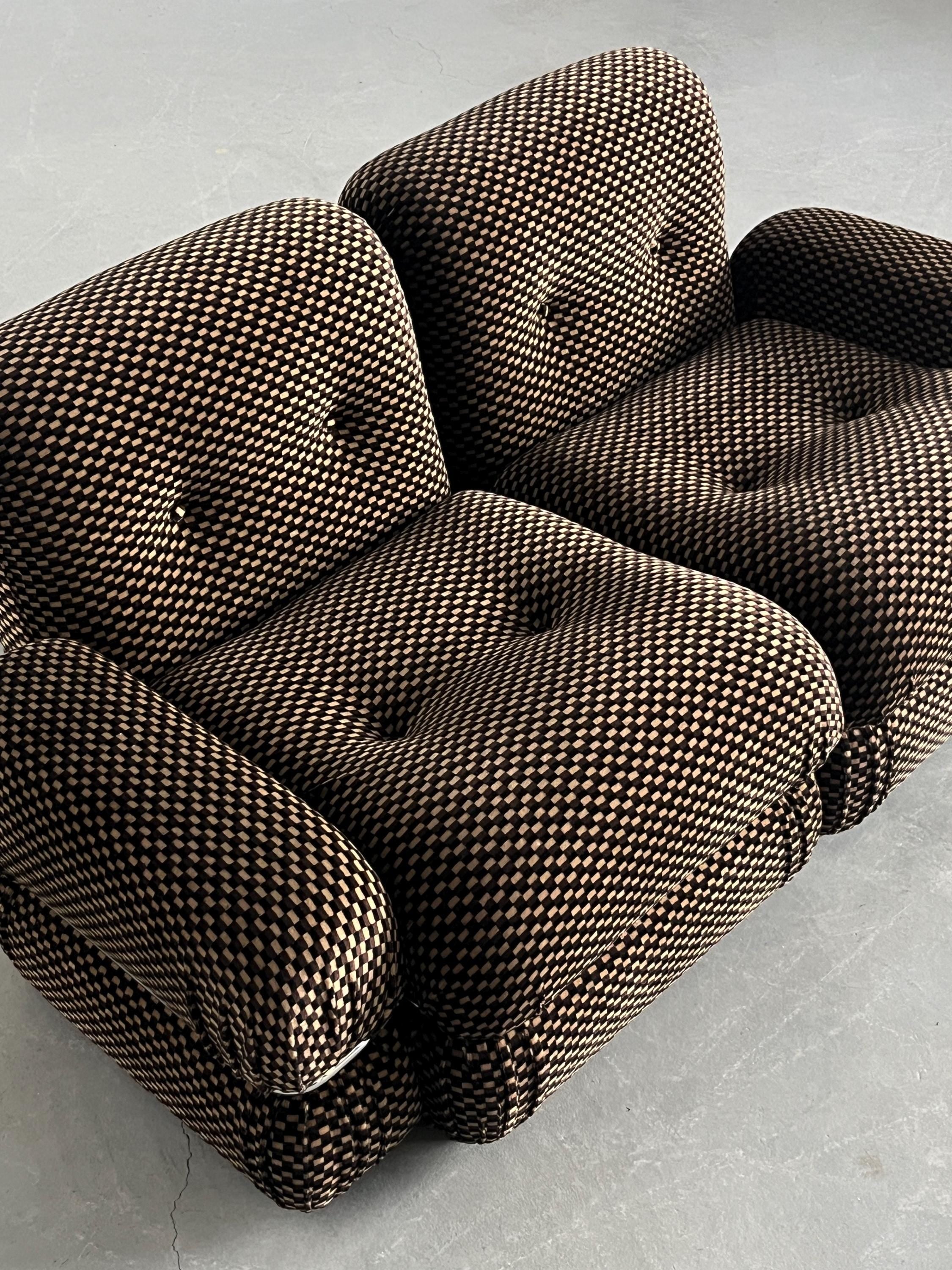 Mid-Century Loveseat in Checkered Upholstery and Chromed Steel