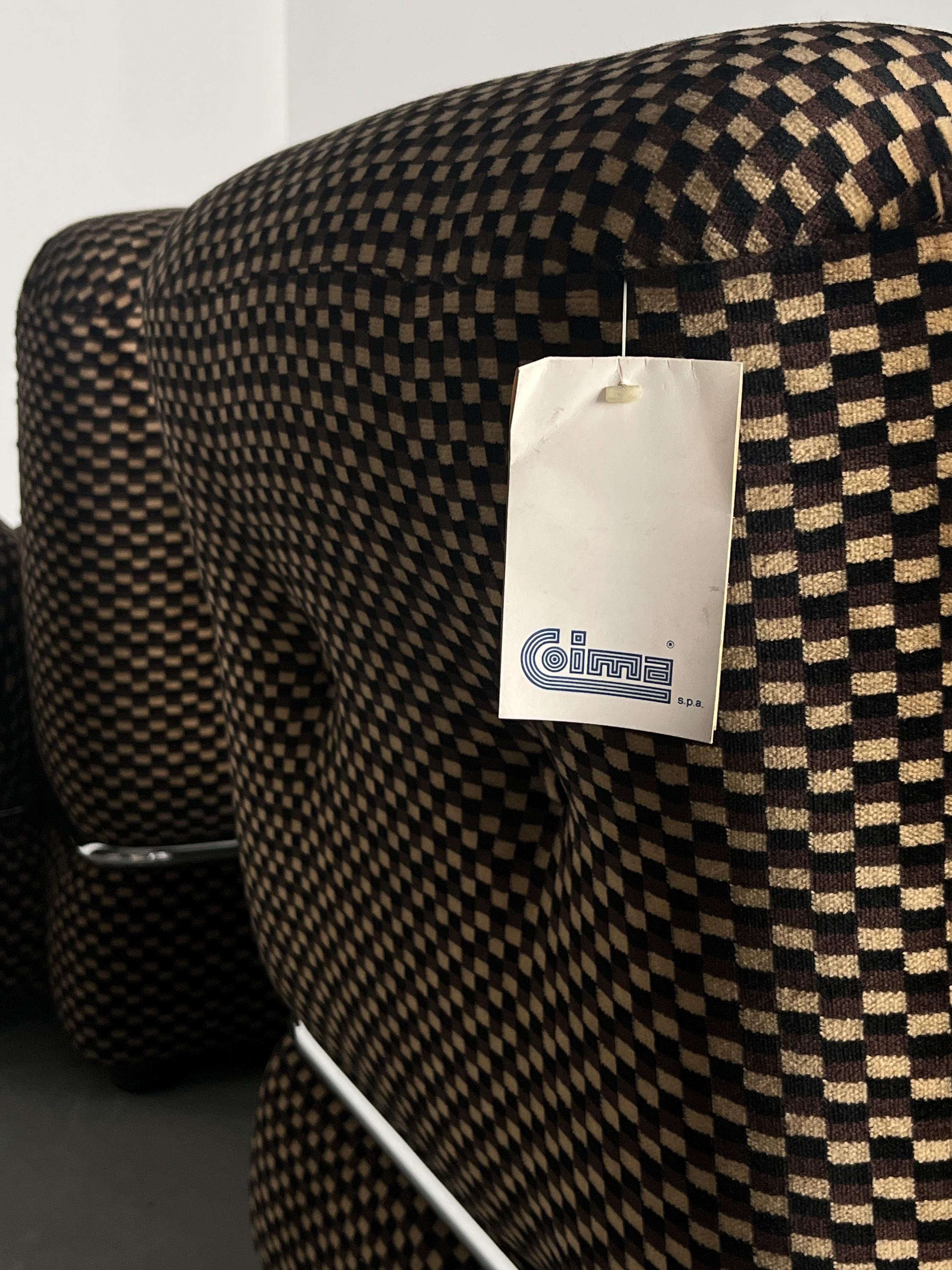 Mid-Century Loveseat in Checkered Upholstery and Chromed Steel