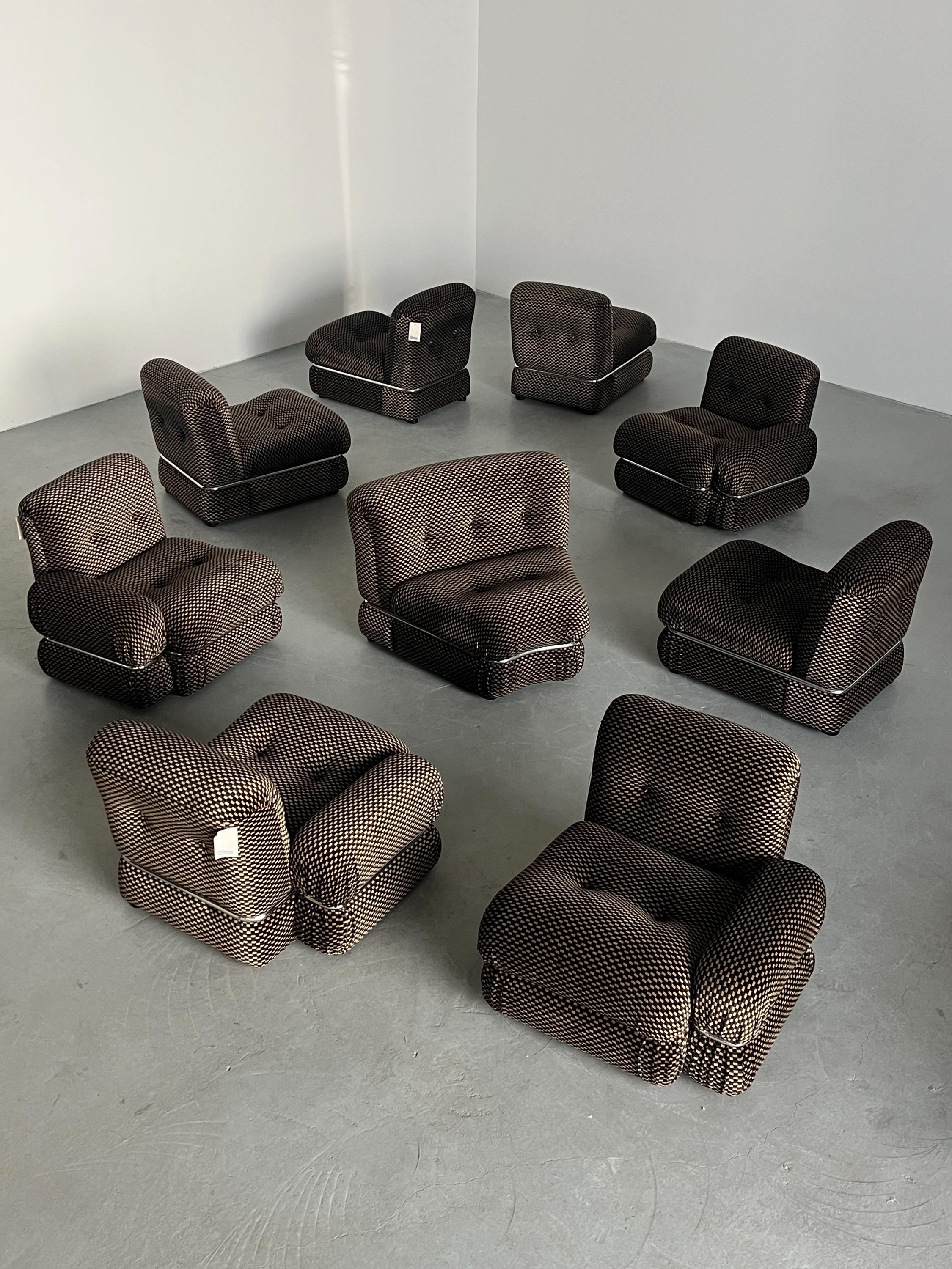 Mid-Century Loveseat in Checkered Upholstery and Chromed Steel