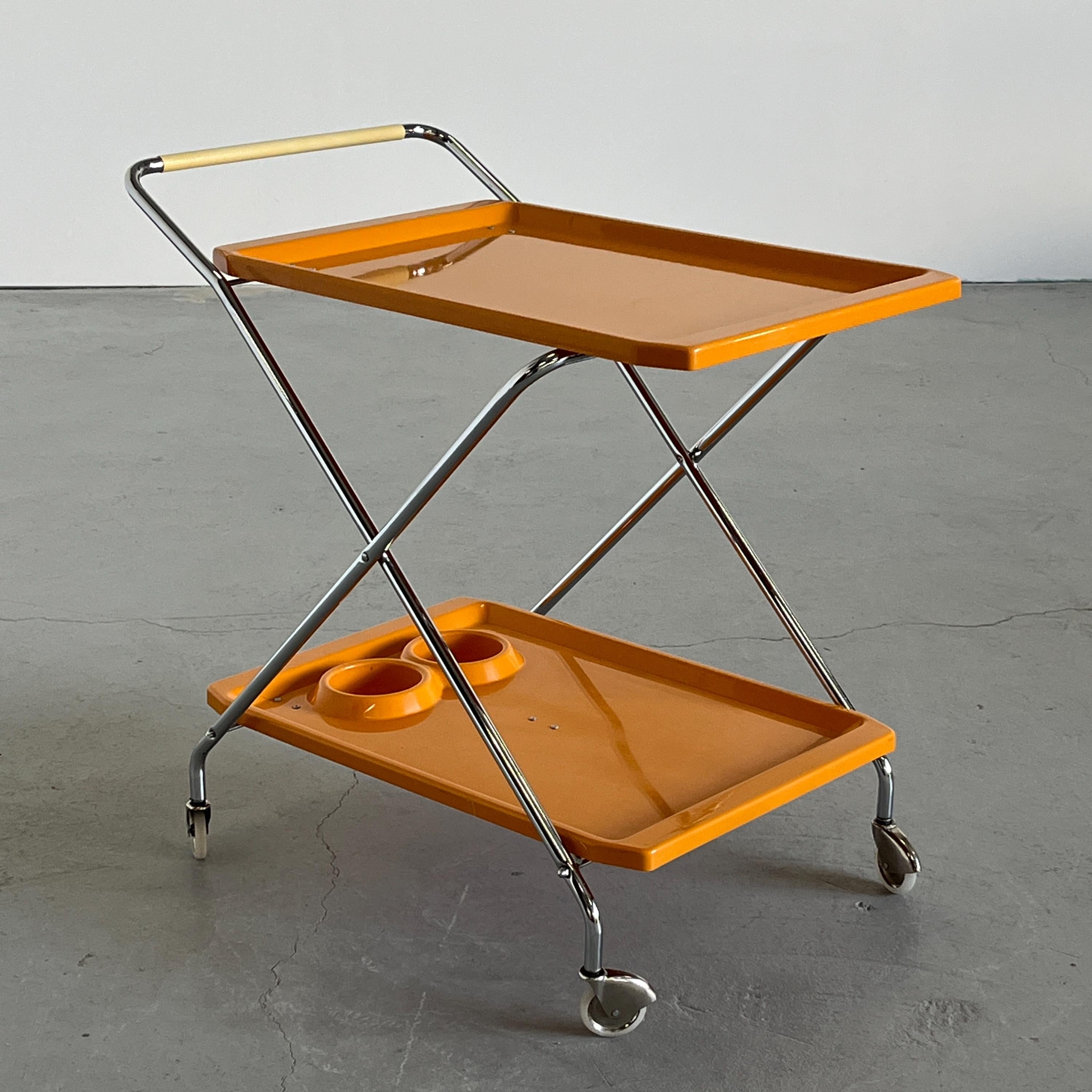 Space Age Foldable Trolley or Bar Cart in Orange Plastic
