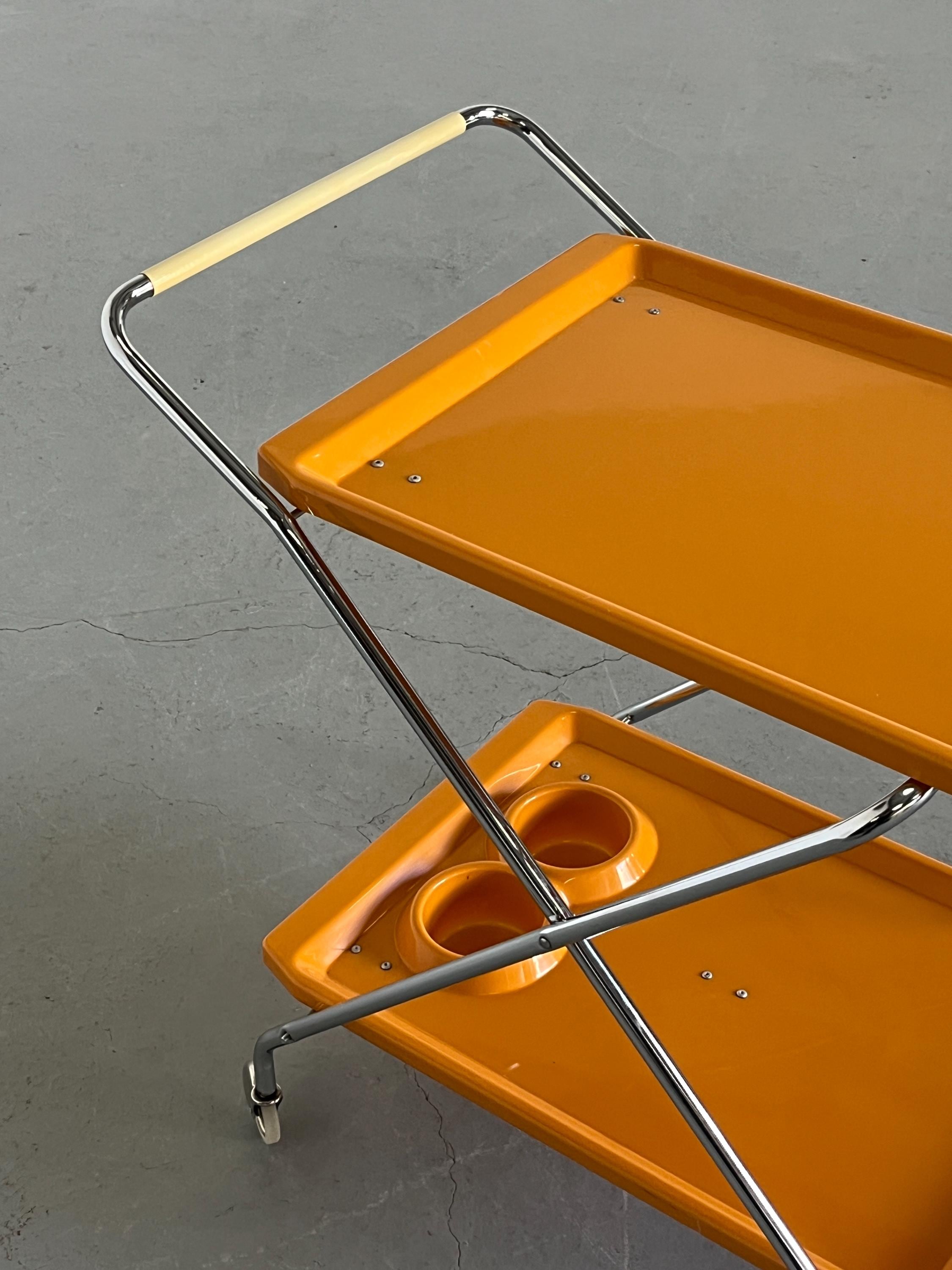 Space Age Foldable Trolley or Bar Cart in Orange Plastic