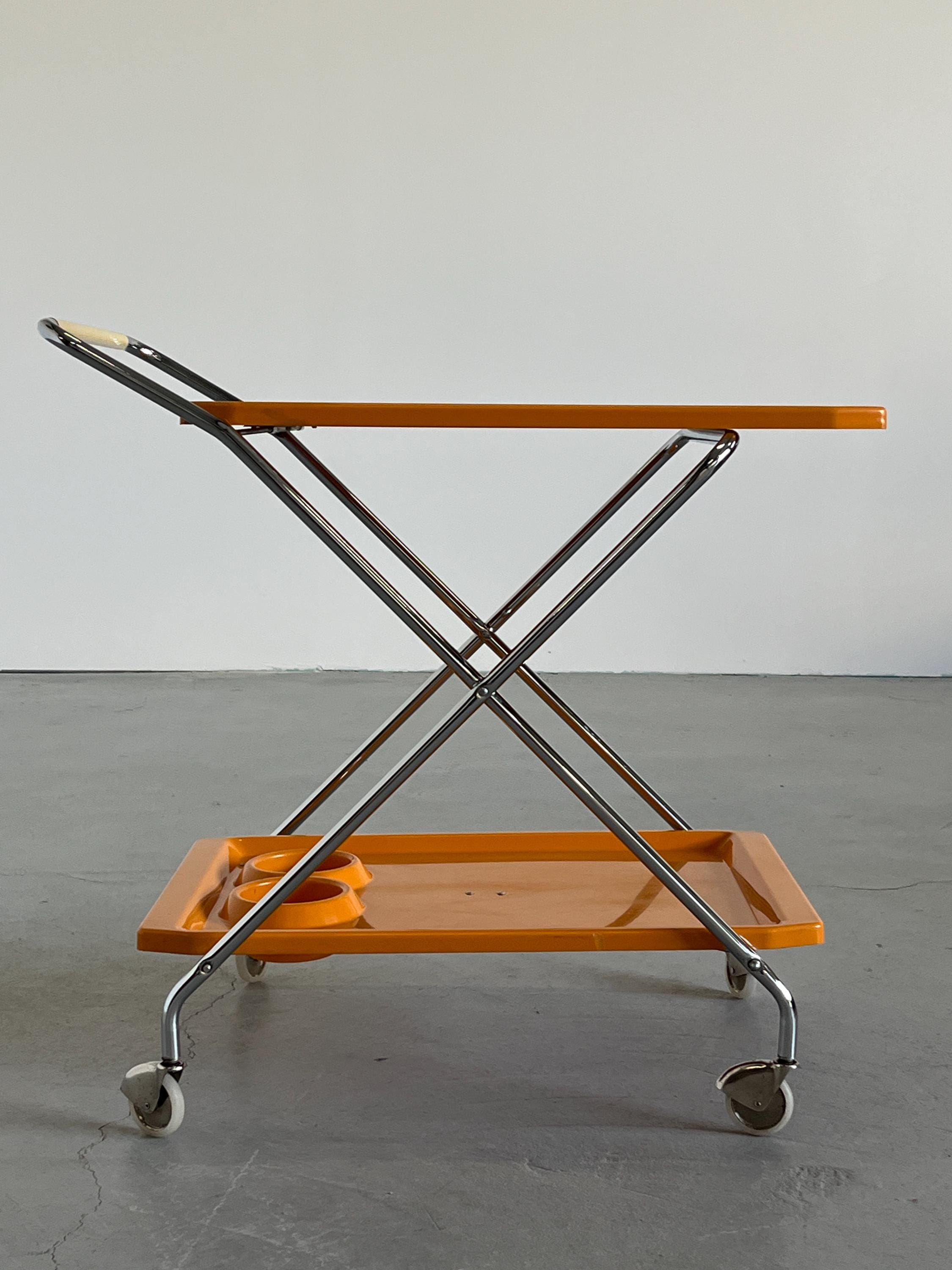 Space Age Foldable Trolley or Bar Cart in Orange Plastic