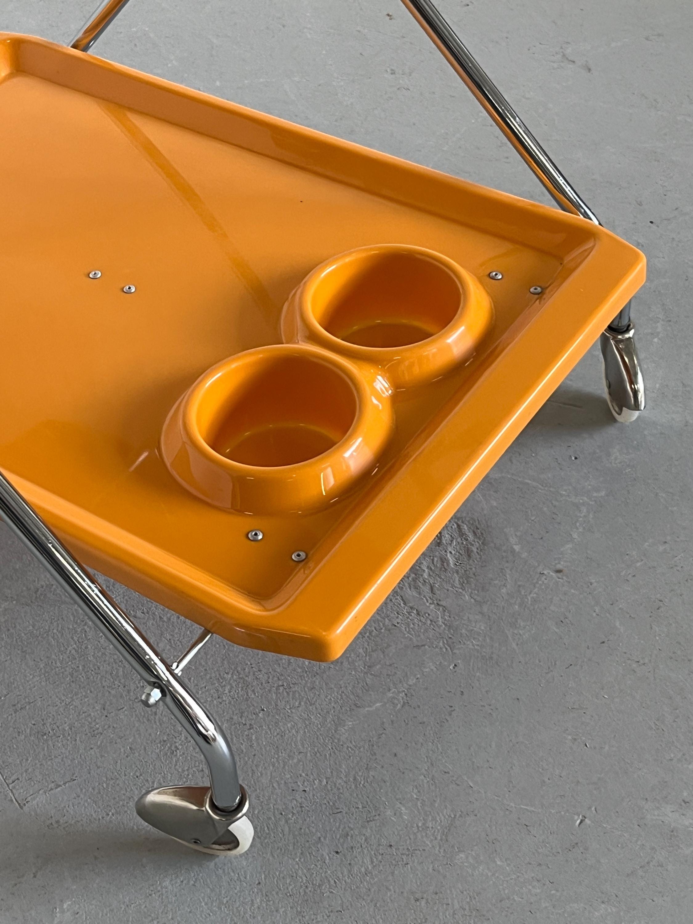 Space Age Foldable Trolley or Bar Cart in Orange Plastic
