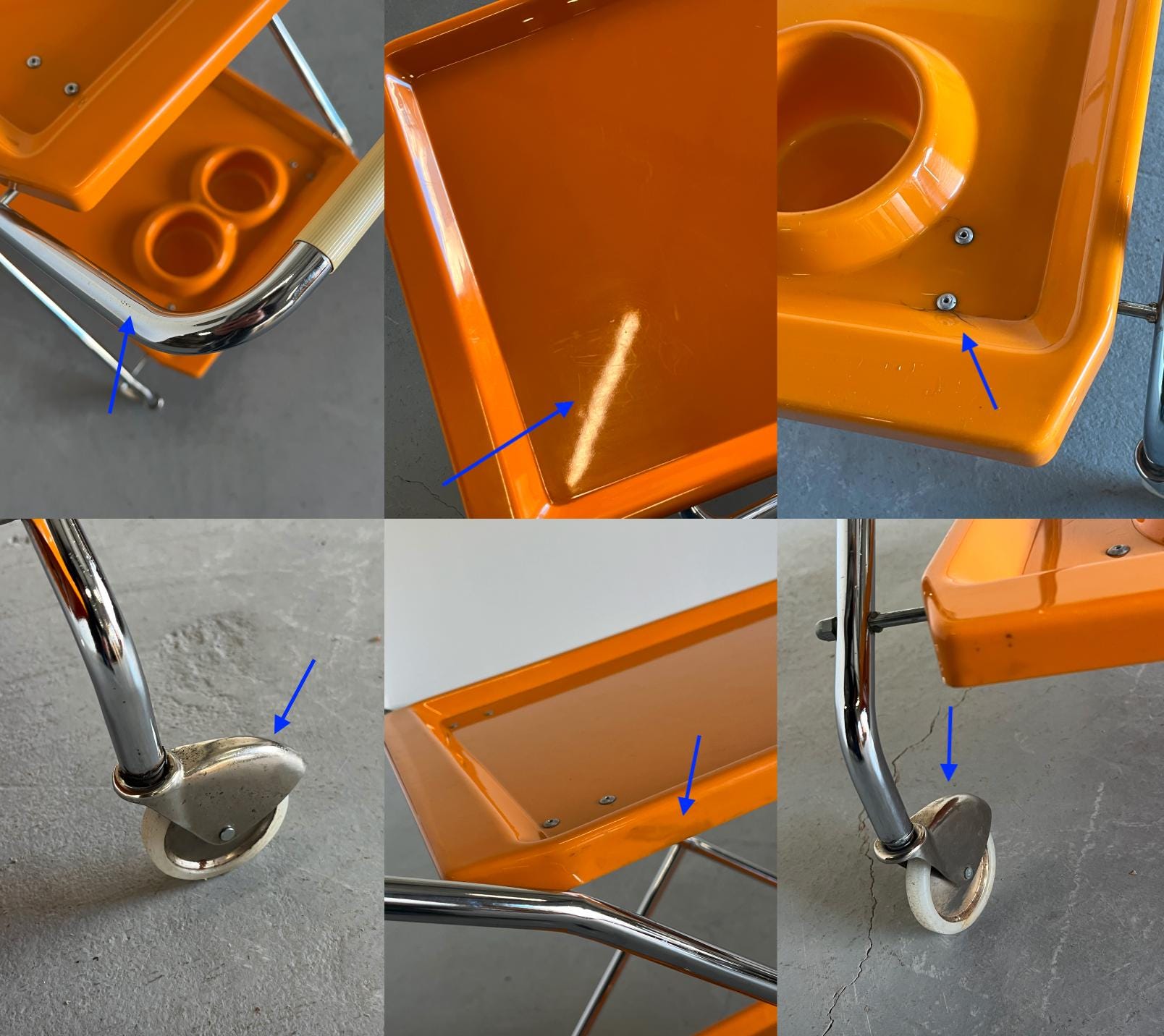 Space Age Foldable Trolley or Bar Cart in Orange Plastic