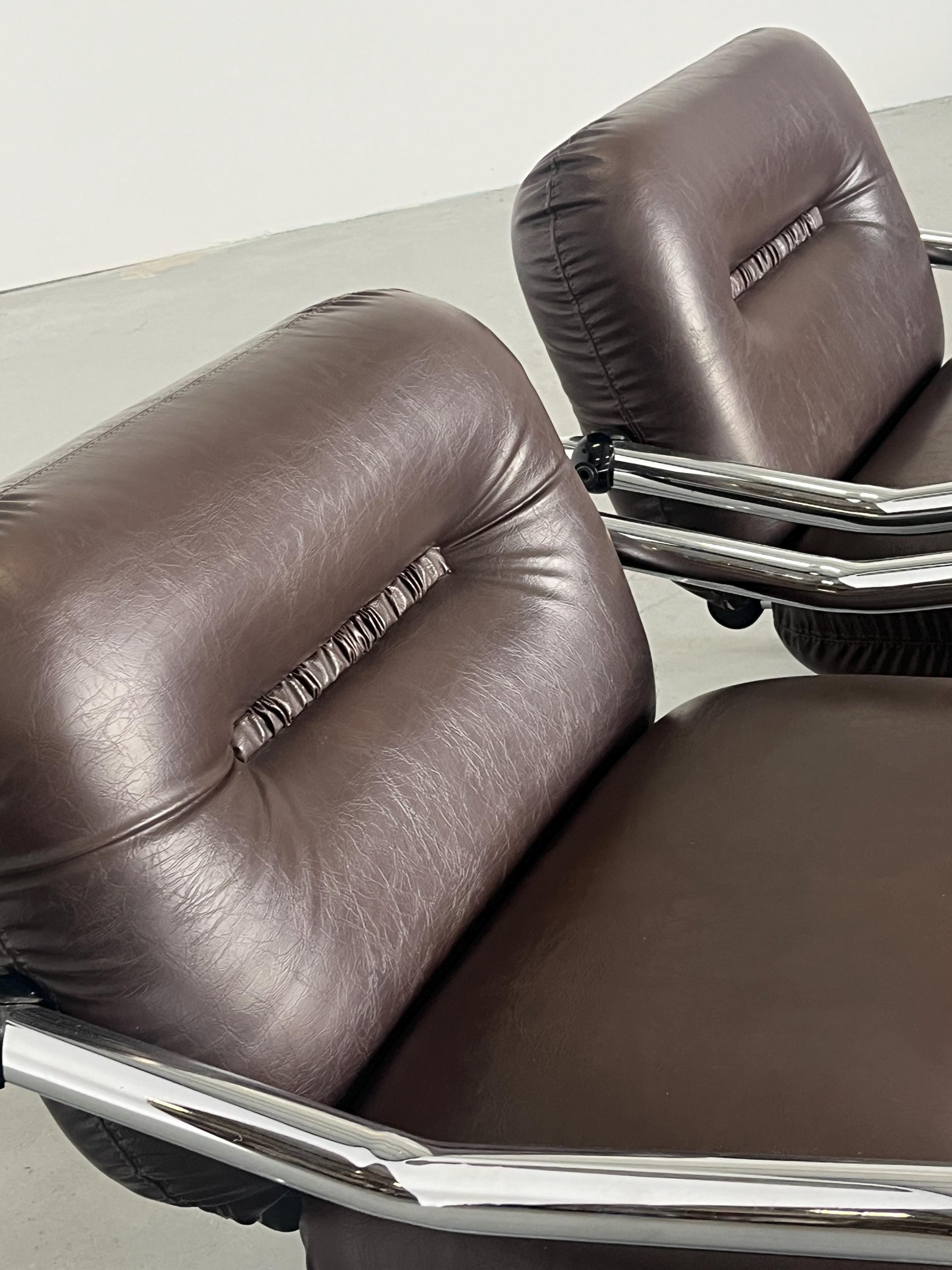 Italian Mid-Century Modern Armchairs in Tufted Brown Leather