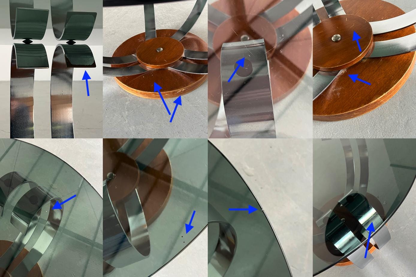 Coffee Table in Smoked Glass, Brushed Steel and Wood