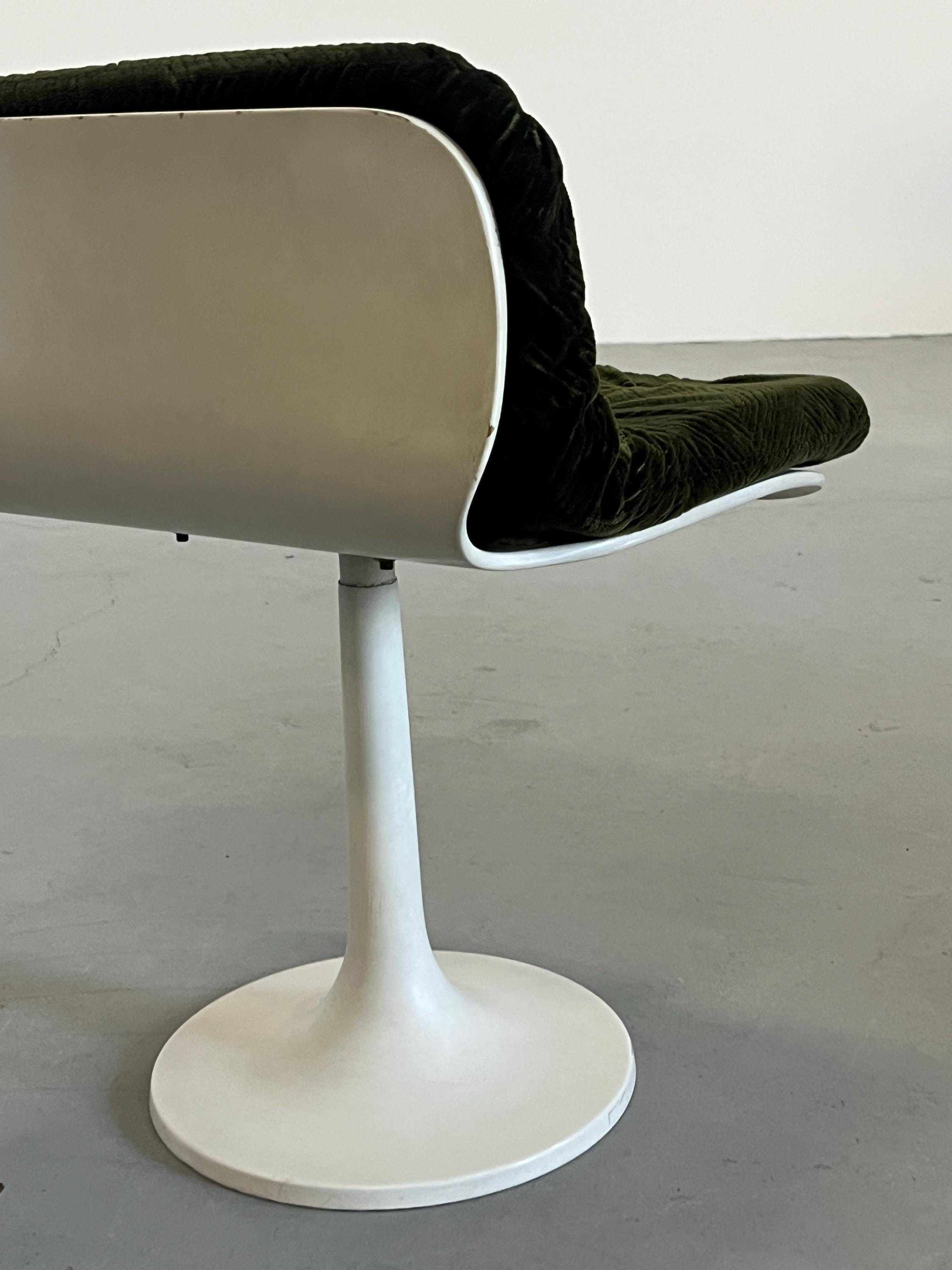 Small Space Age Tulip Chair in Dark Green Corduroy