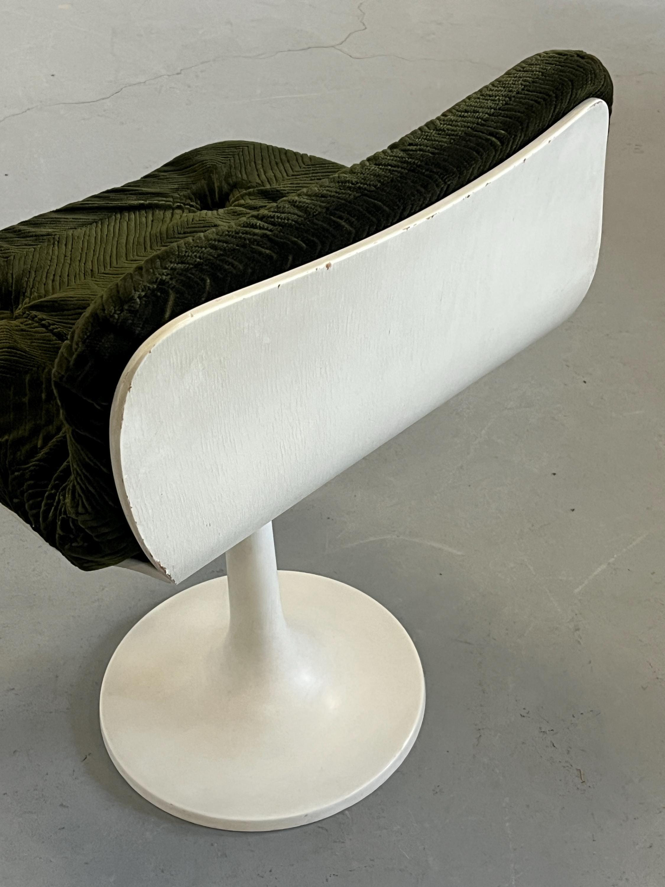 Small Space Age Tulip Chair in Dark Green Corduroy