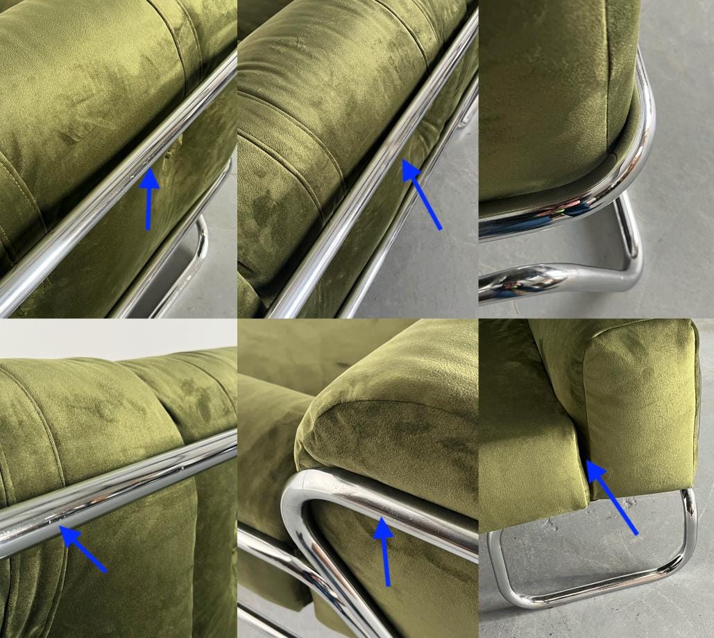 Mid-Century Modern Sofa in Green Velvet and Chromed Tubular Steel