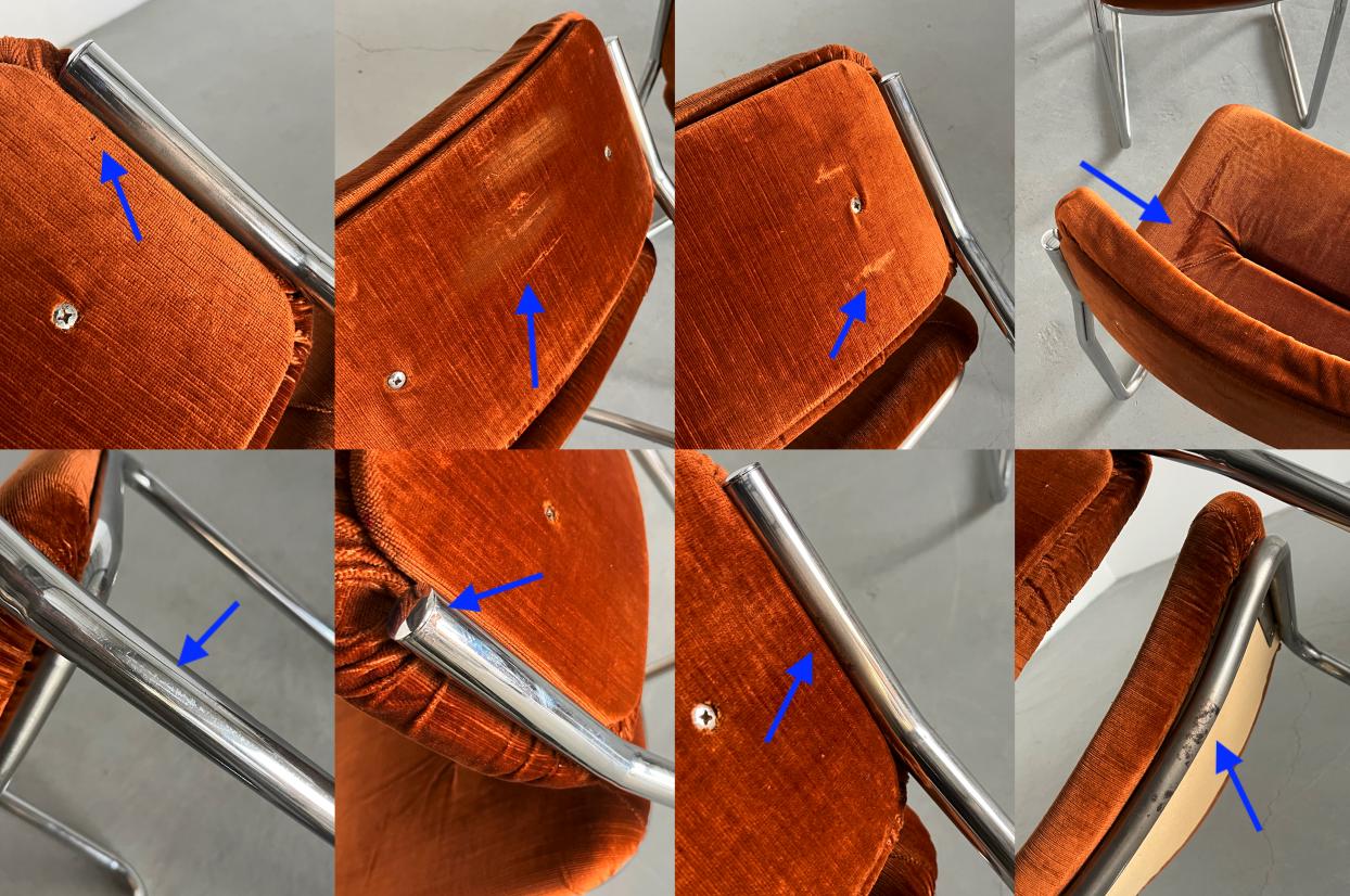 Italian Cantilever Dining Chairs in Dark Orange Fabric