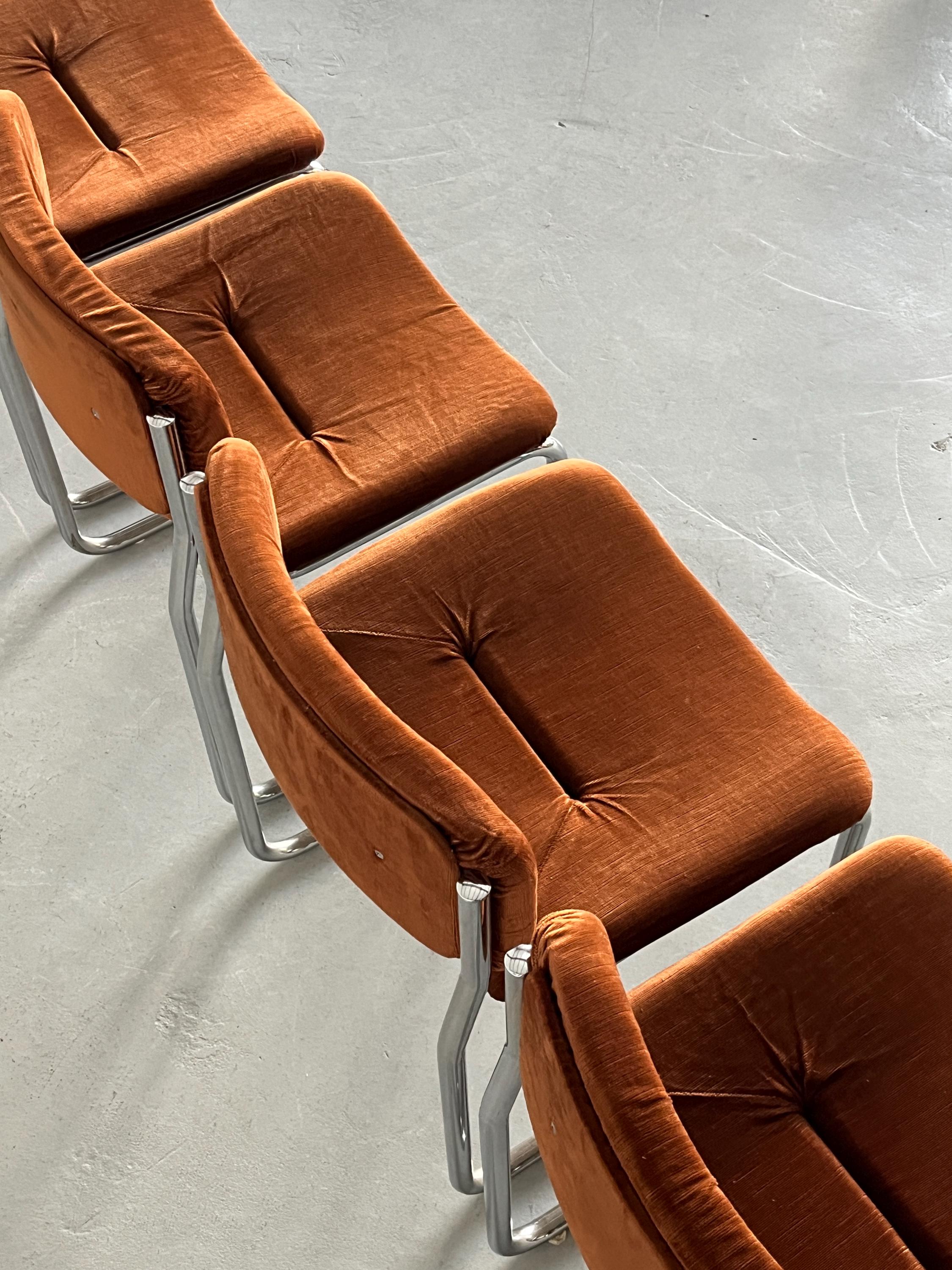 Italian Cantilever Dining Chairs in Dark Orange Fabric