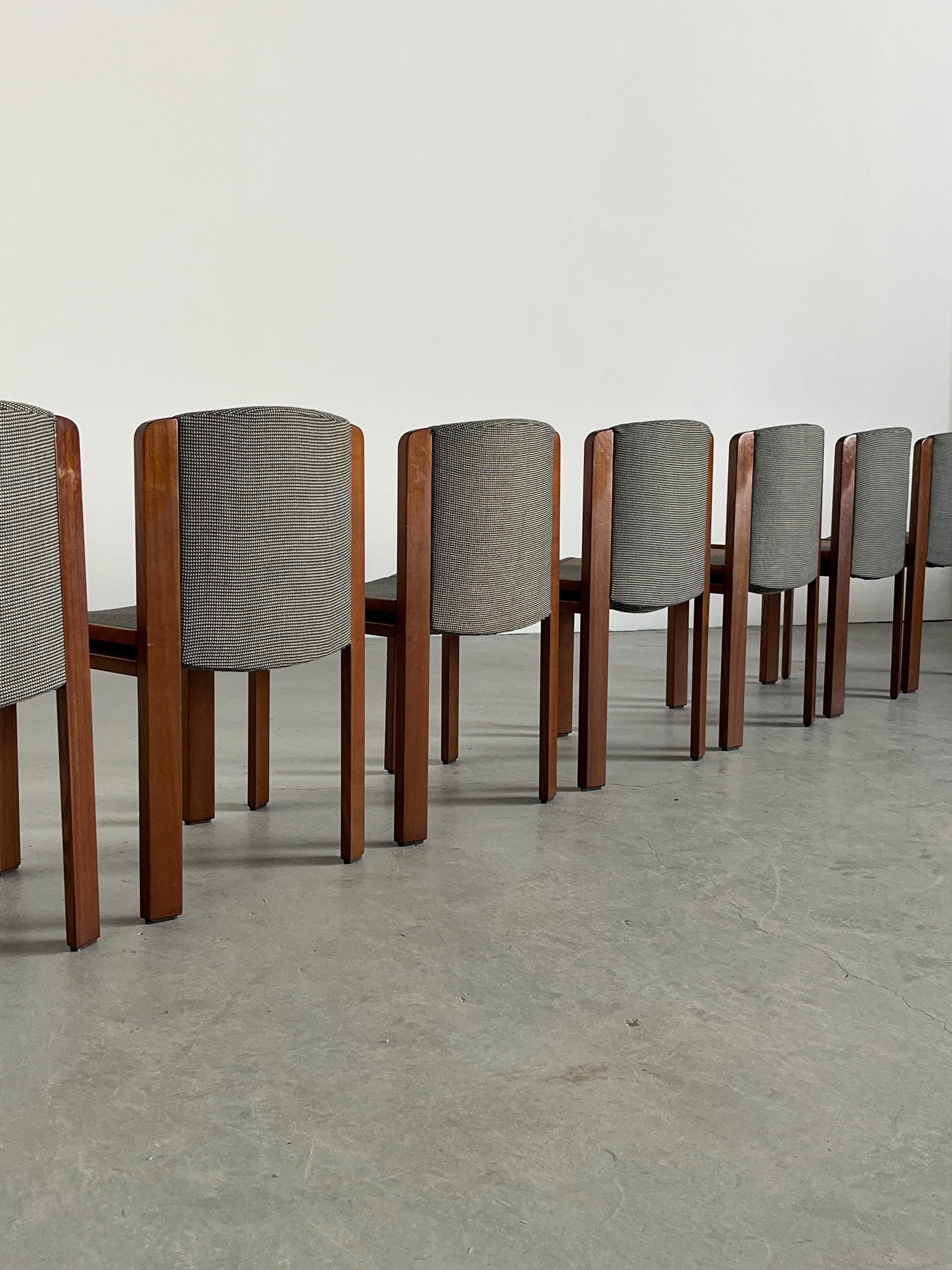 ‘Model 300’ Dining Chairs by Joe Colombo for Pozzi, Oak and Black & White Patterned Upholstery