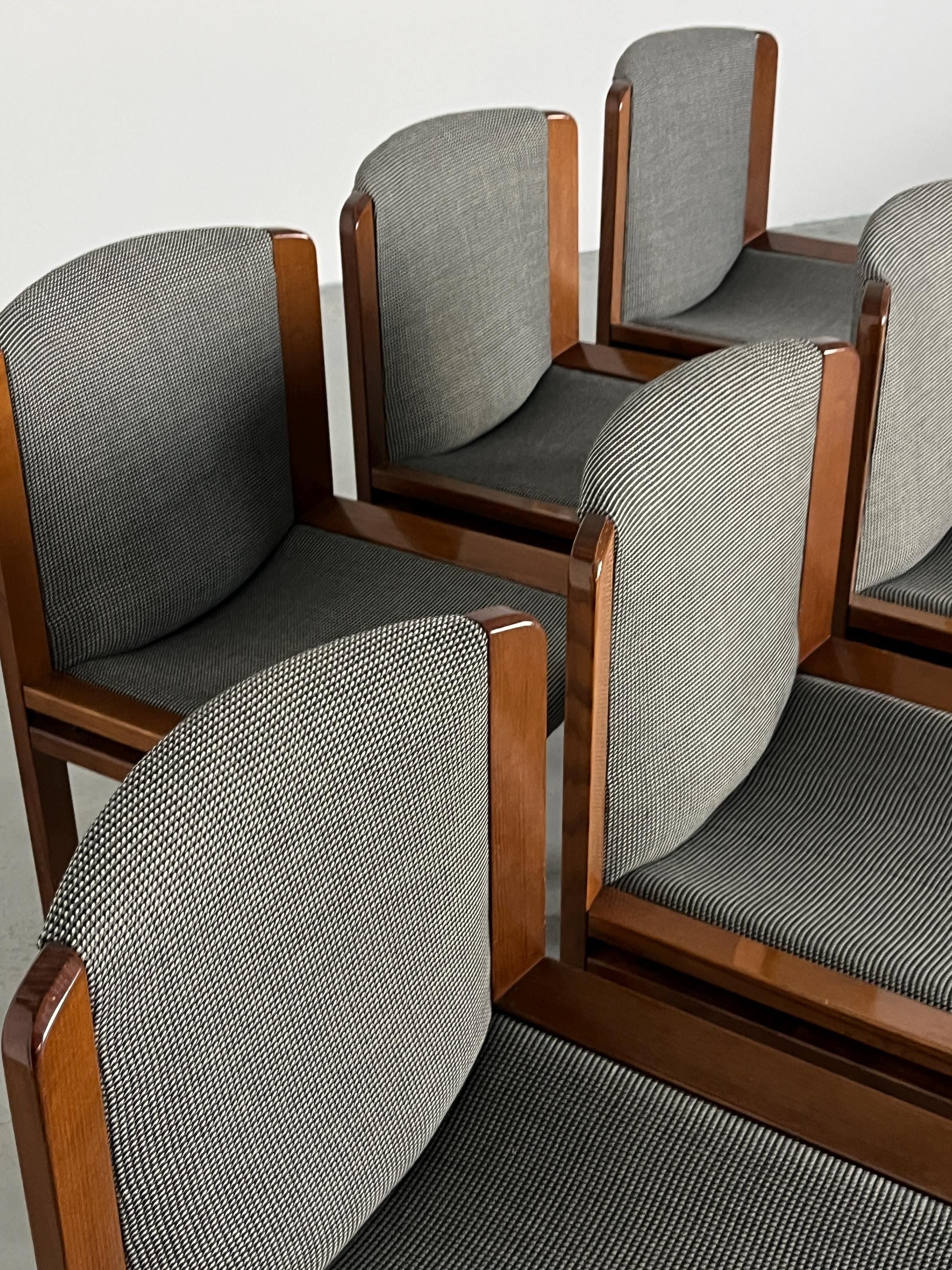 ‘Model 300’ Dining Chairs by Joe Colombo for Pozzi, Oak and Black & White Patterned Upholstery