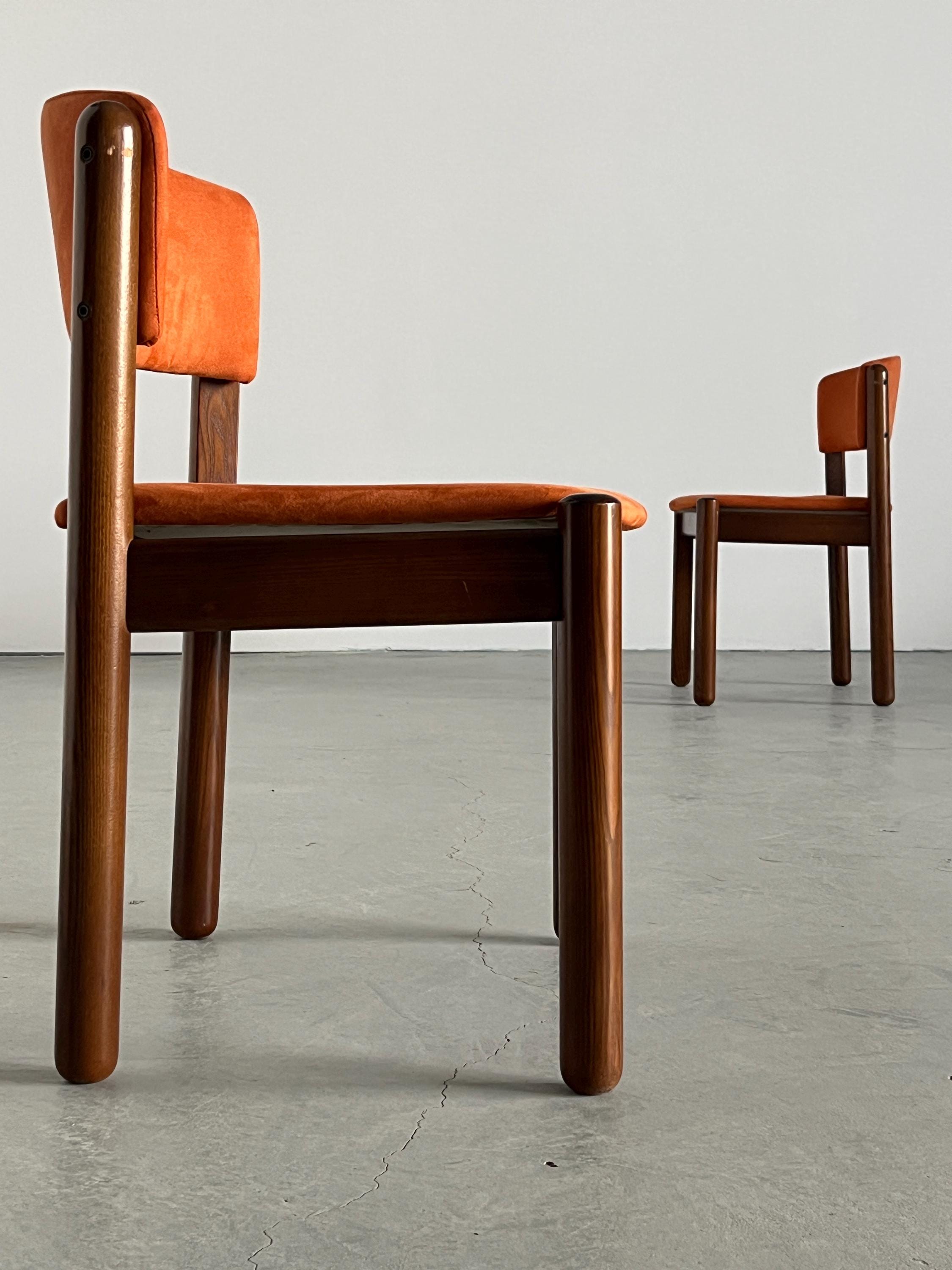 Mid-Century Chairs in Orange Velvet Upholstery