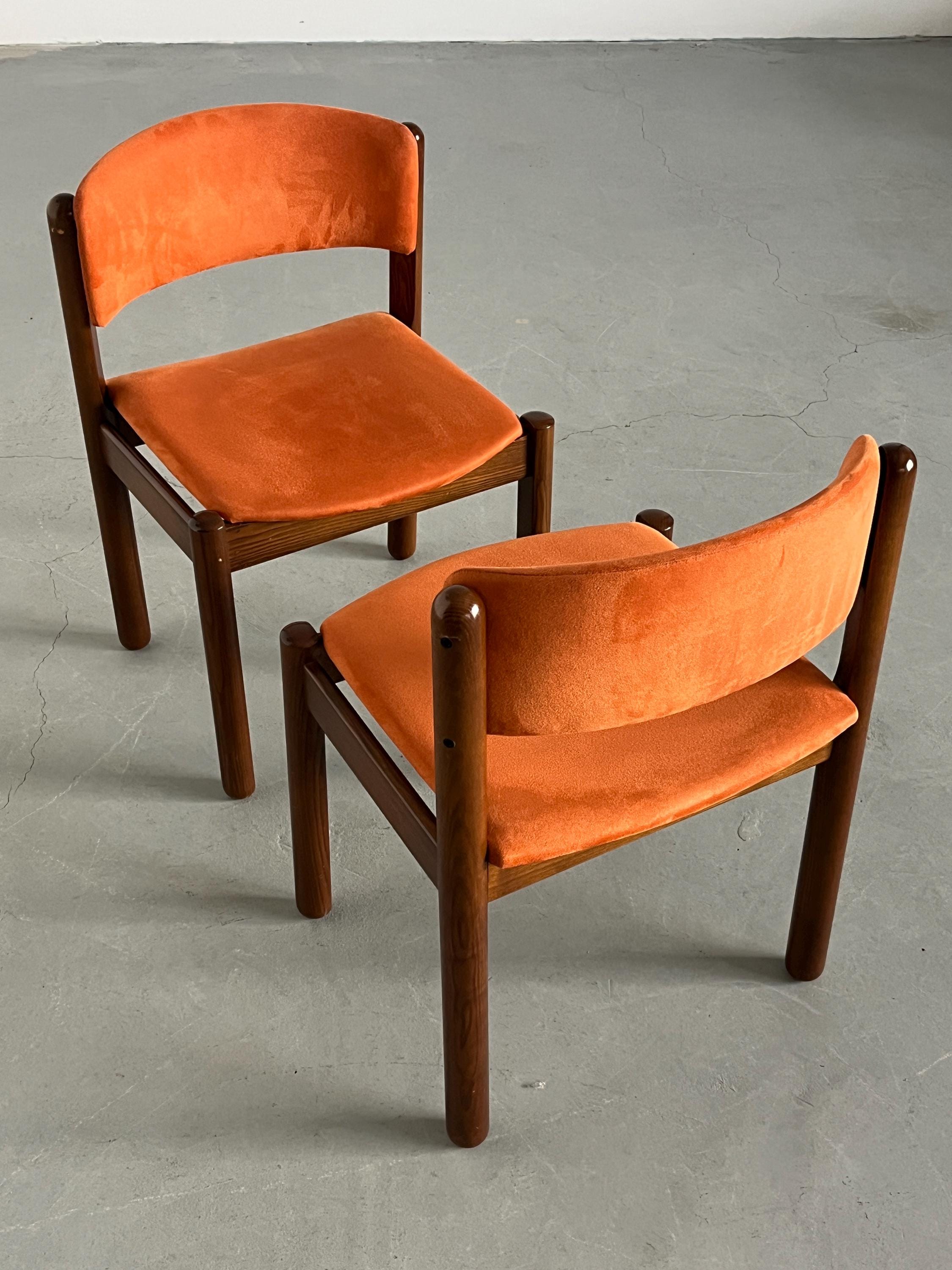 Mid-Century Chairs in Orange Velvet Upholstery