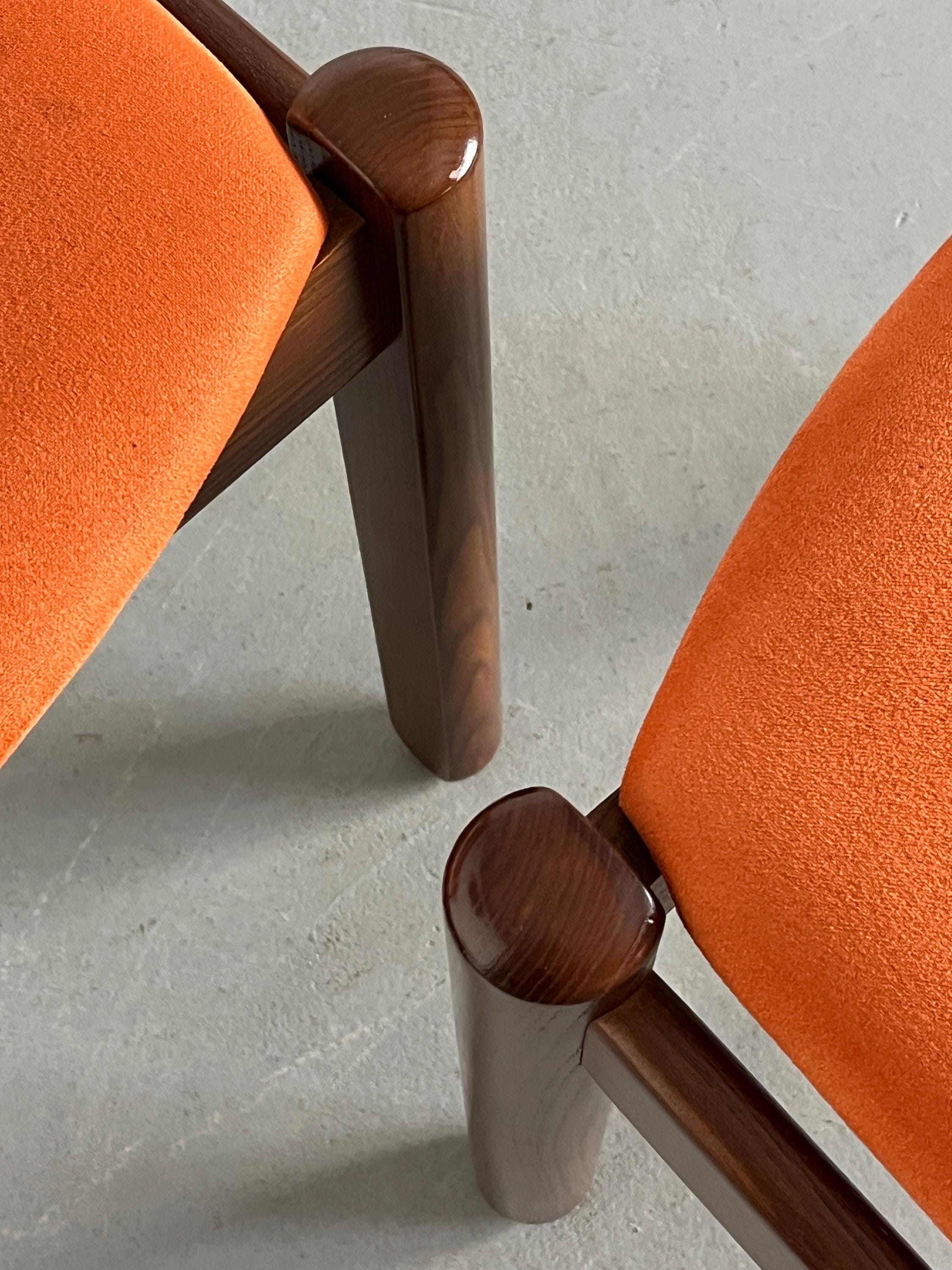 Mid-Century Chairs in Orange Velvet Upholstery