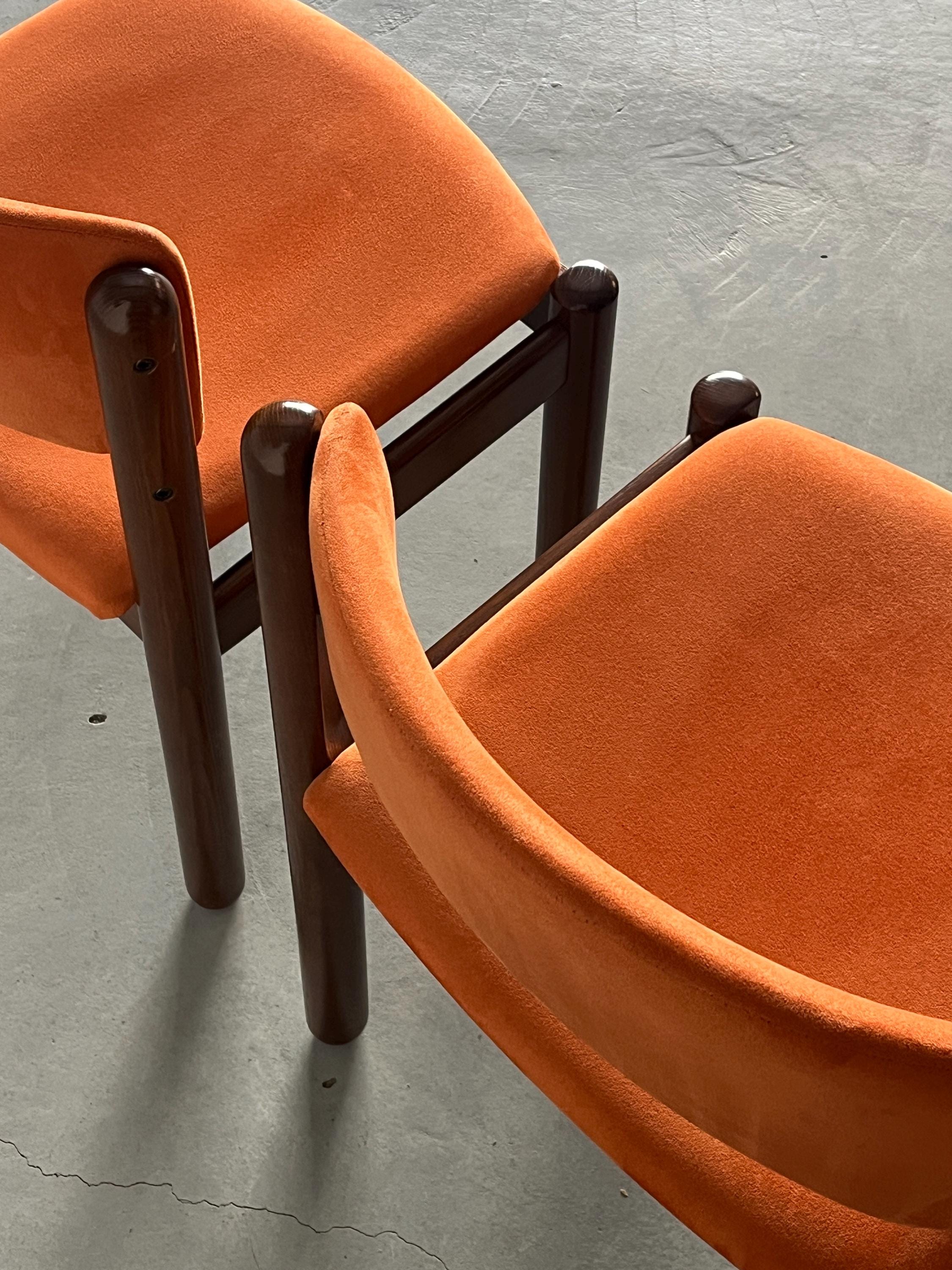 Mid-Century Chairs in Orange Velvet Upholstery