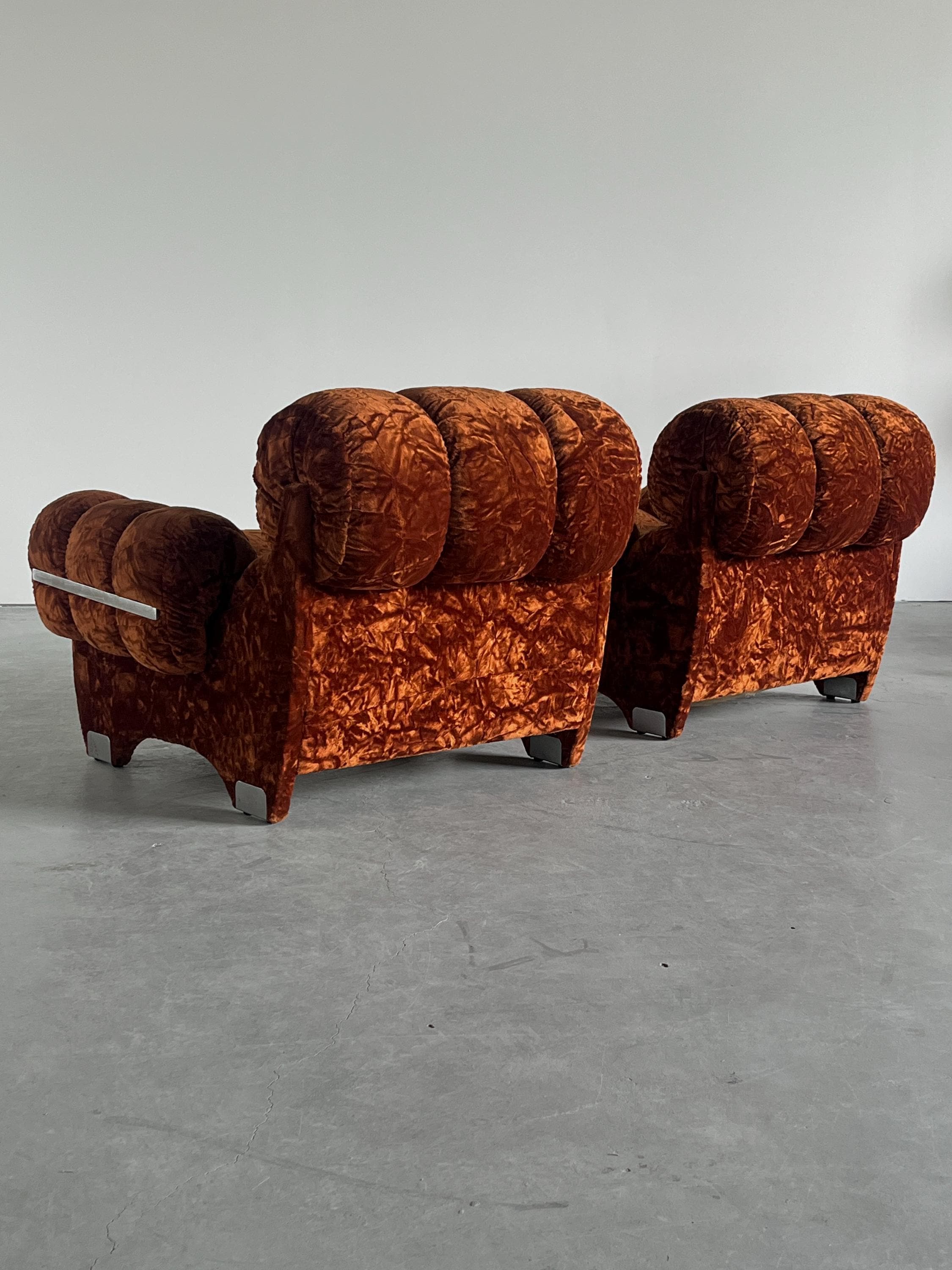 Sculptural Italian Armchairs in Vintage Velvet