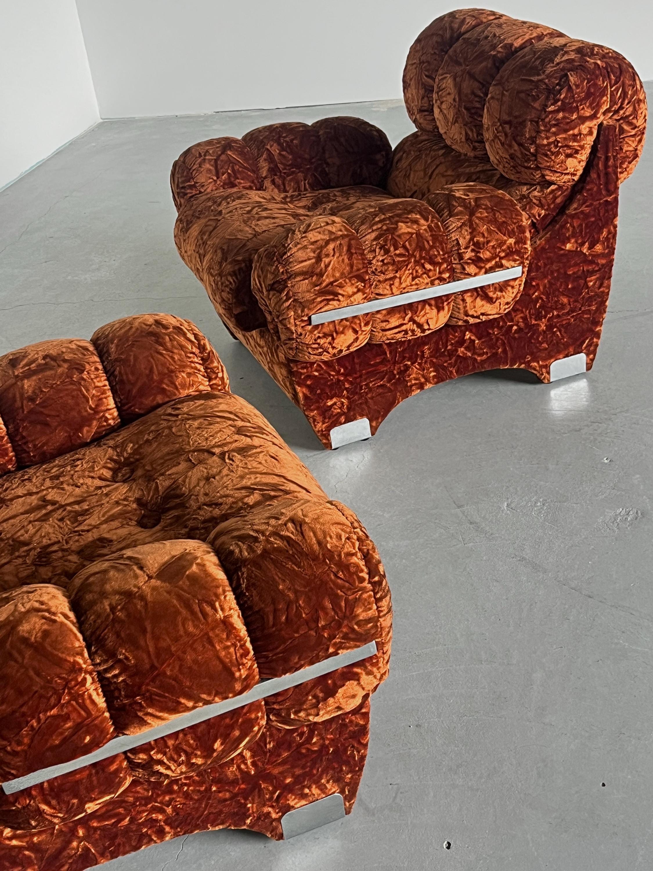 Sculptural Italian Armchairs in Vintage Velvet