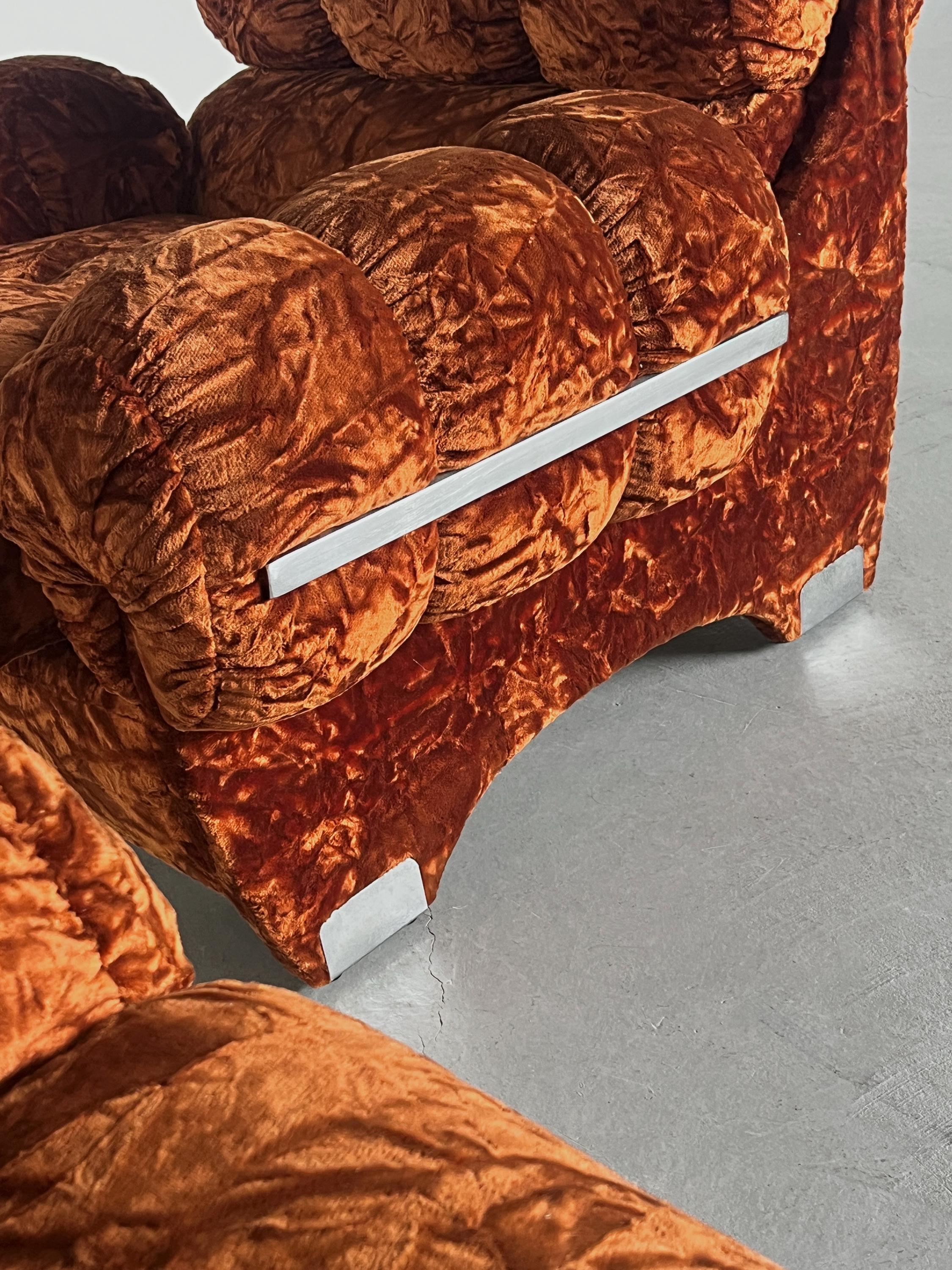 Sculptural Italian Armchairs in Vintage Velvet