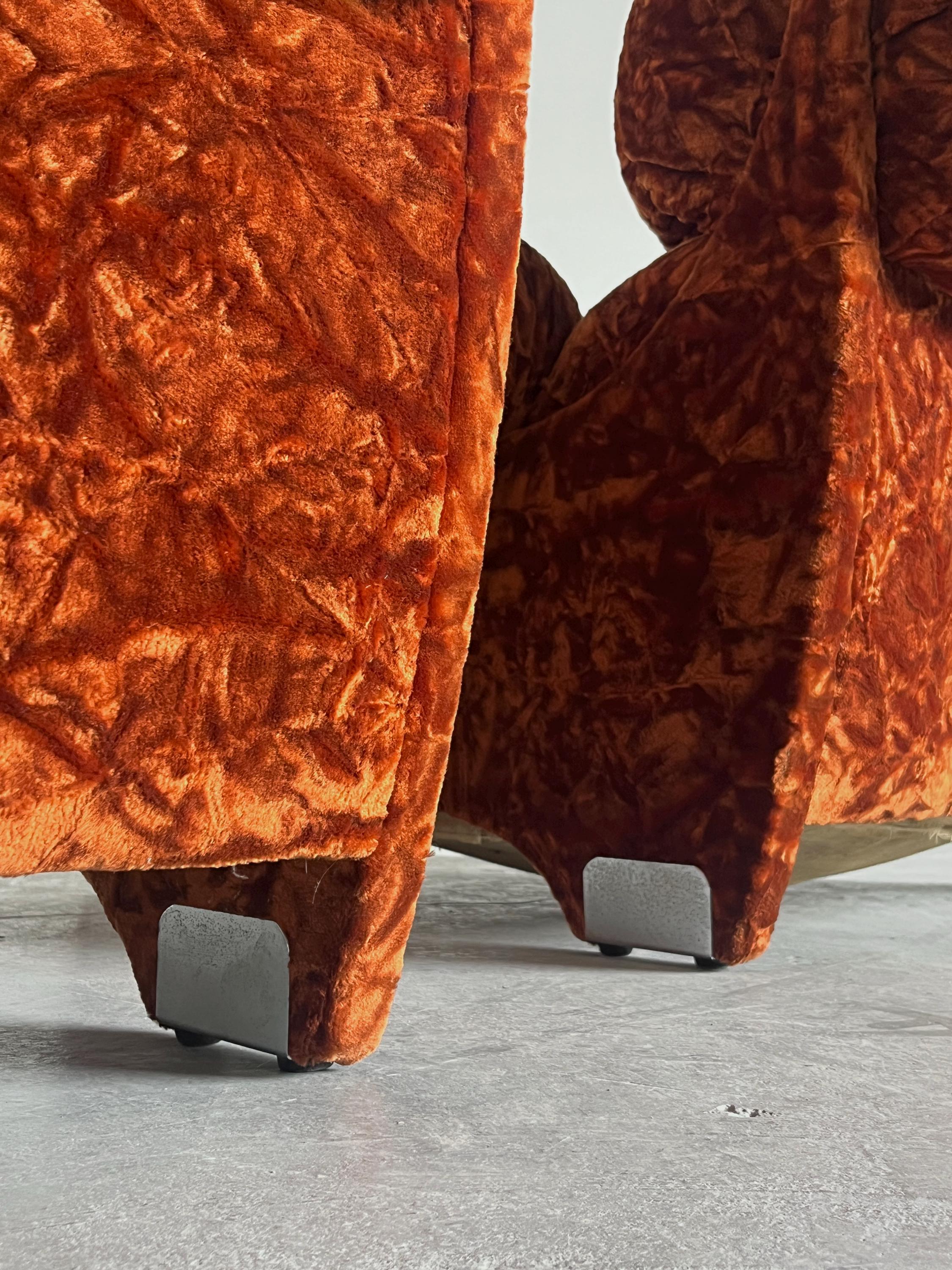 Sculptural Italian Armchairs in Vintage Velvet