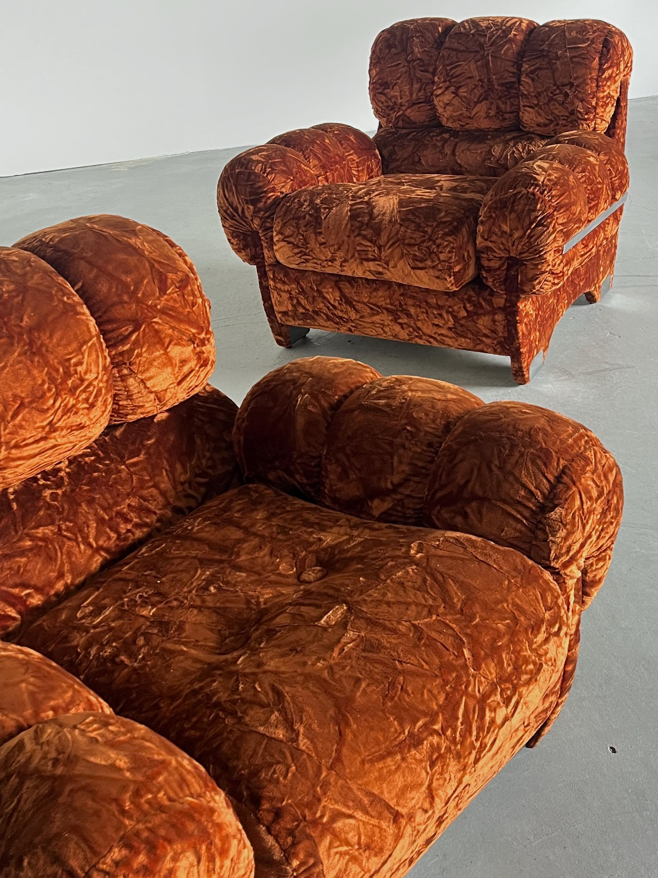 Sculptural Italian Armchairs in Vintage Velvet