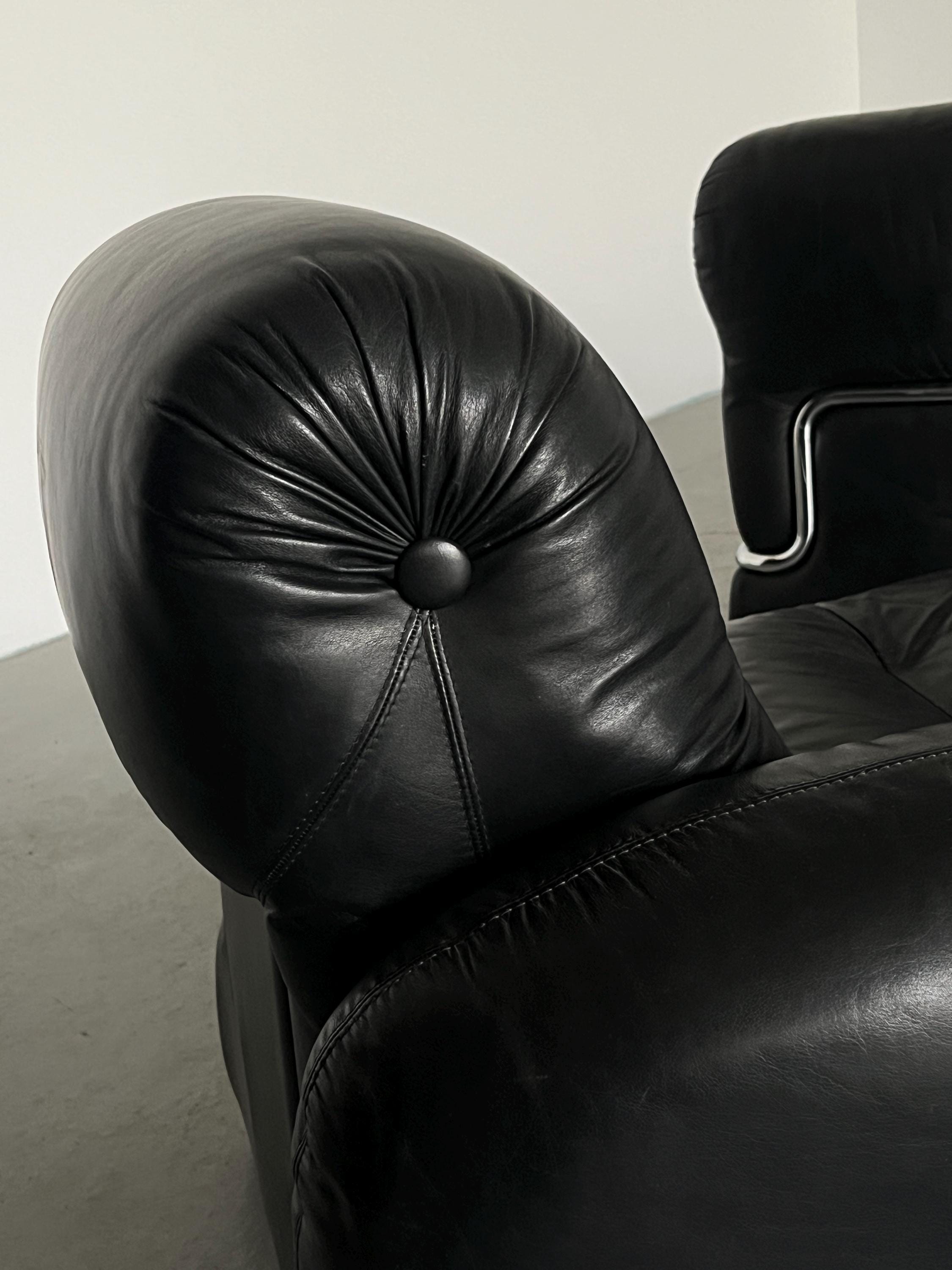 Elegant Italian Curved Leather Sofa with Chromed Frame