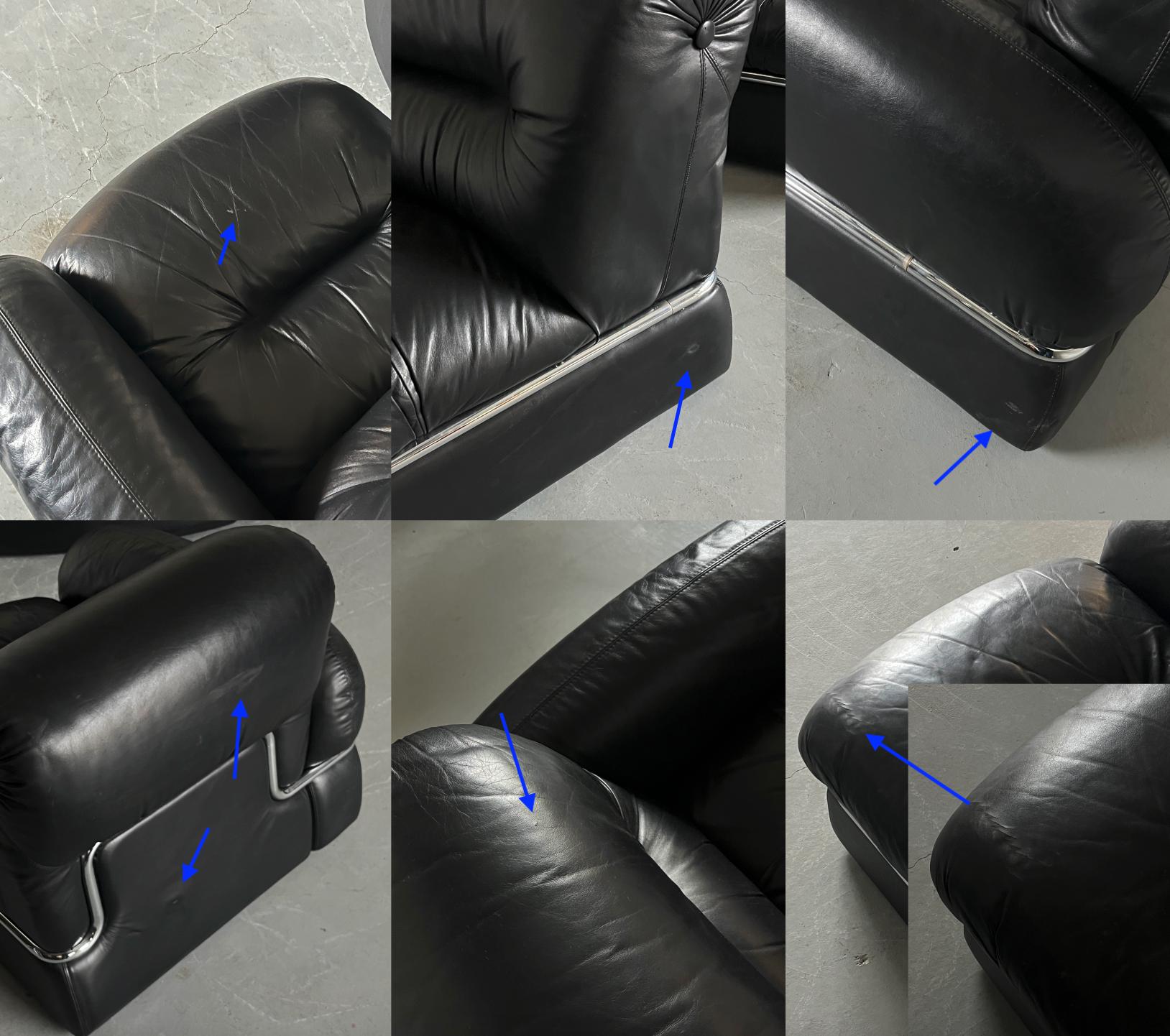 Elegant Italian Curved Leather Sofa with Chromed Frame